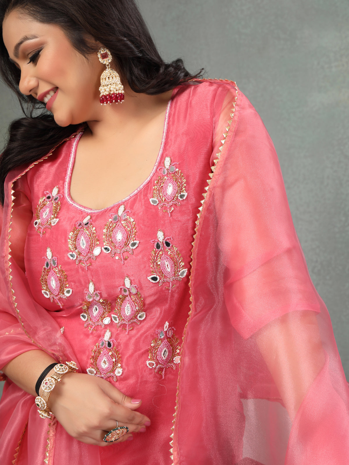 Rouge Pink Royal Radiance Unstitched Suit Set in Organza Tissue Silk