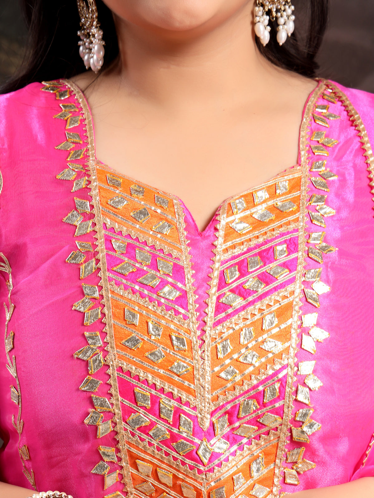 Rose Pink Unstitched Organza Tissue Suit Set with Opulent Gota Patti Embroidery