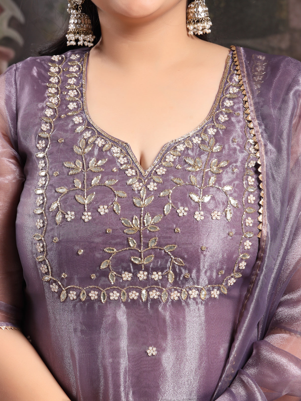Orchid Mist Unstitch Suit with Handcrafted Heavy Gota Patti and Pearl Work
