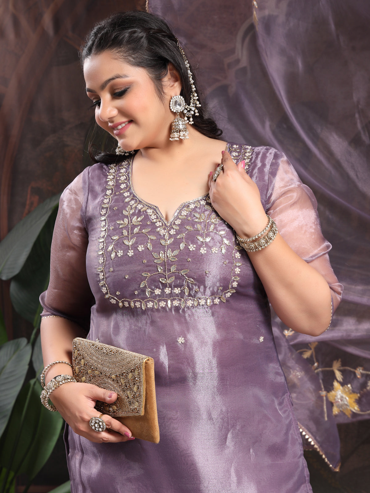 Orchid Mist Unstitch Suit with Handcrafted Heavy Gota Patti and Pearl Work