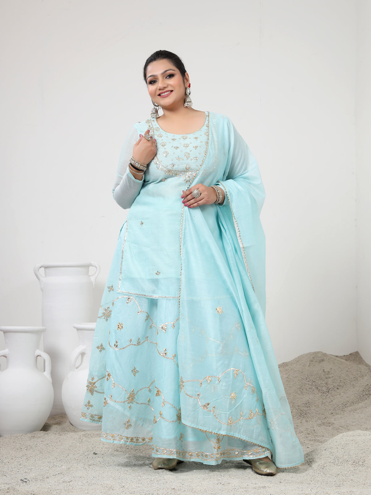Serene Sky Semi-Stitched Lehenga Set