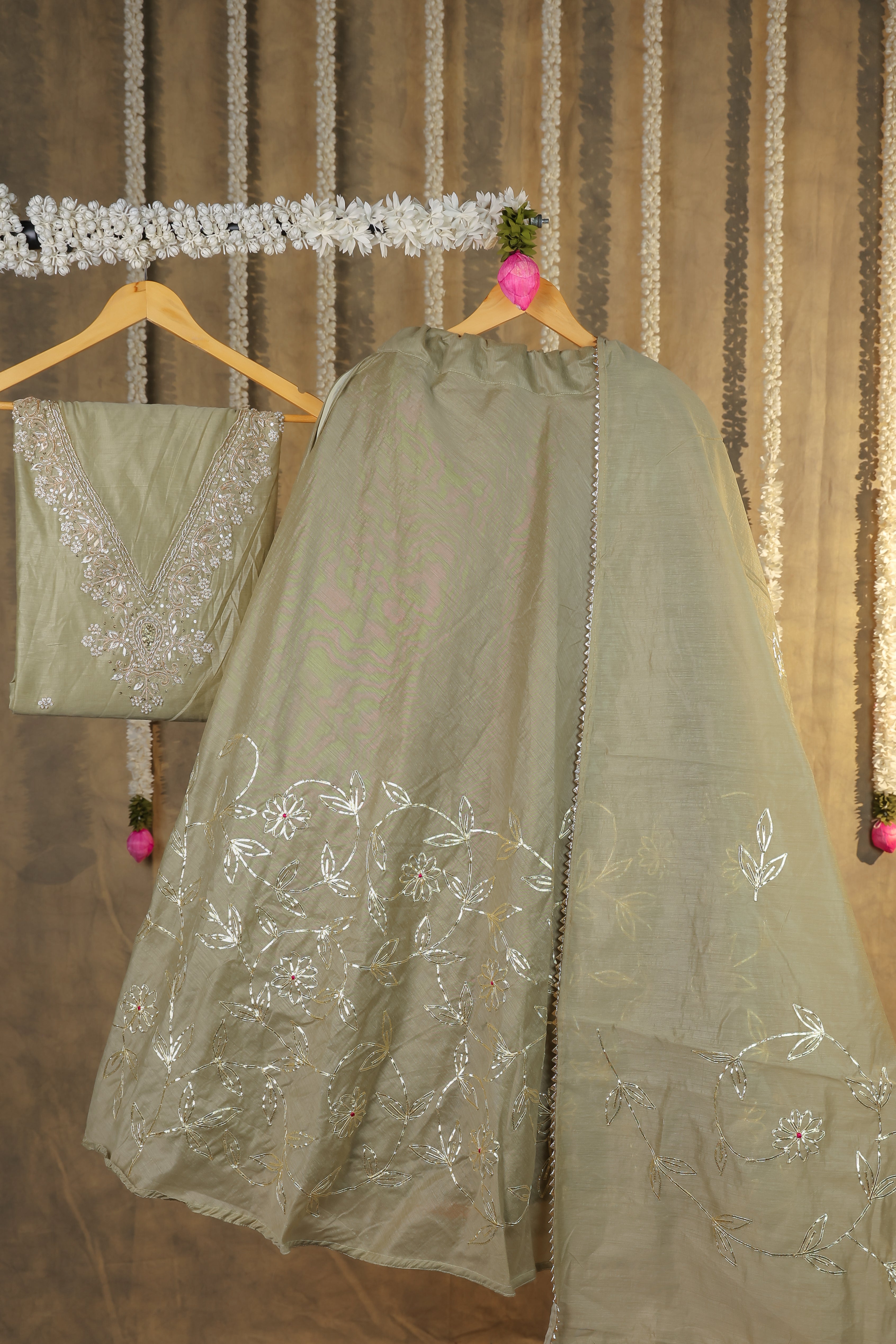 Regal Celadon Green Semi-Stitched Lehenga Set
