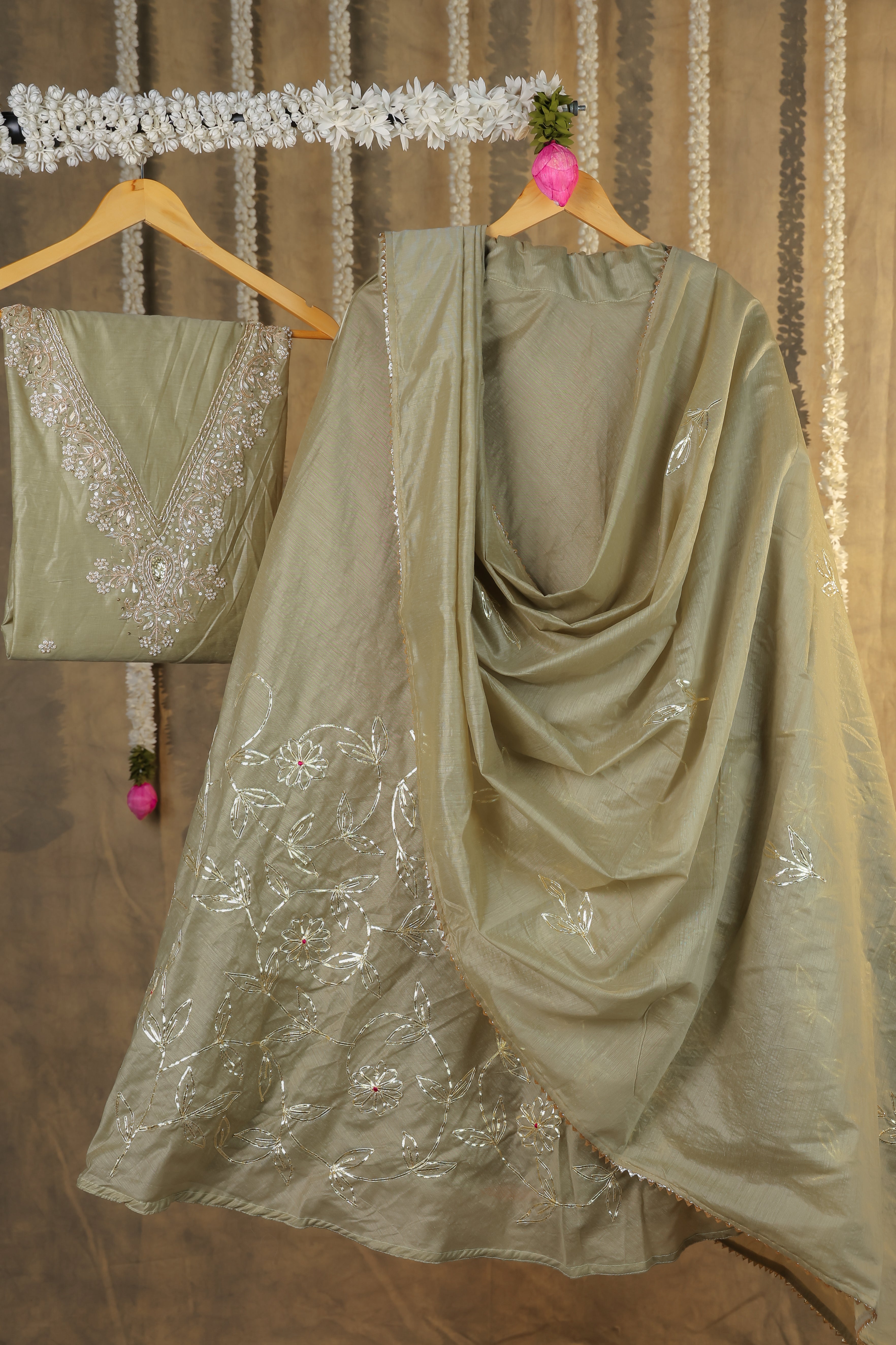 Regal Celadon Green Semi-Stitched Lehenga Set