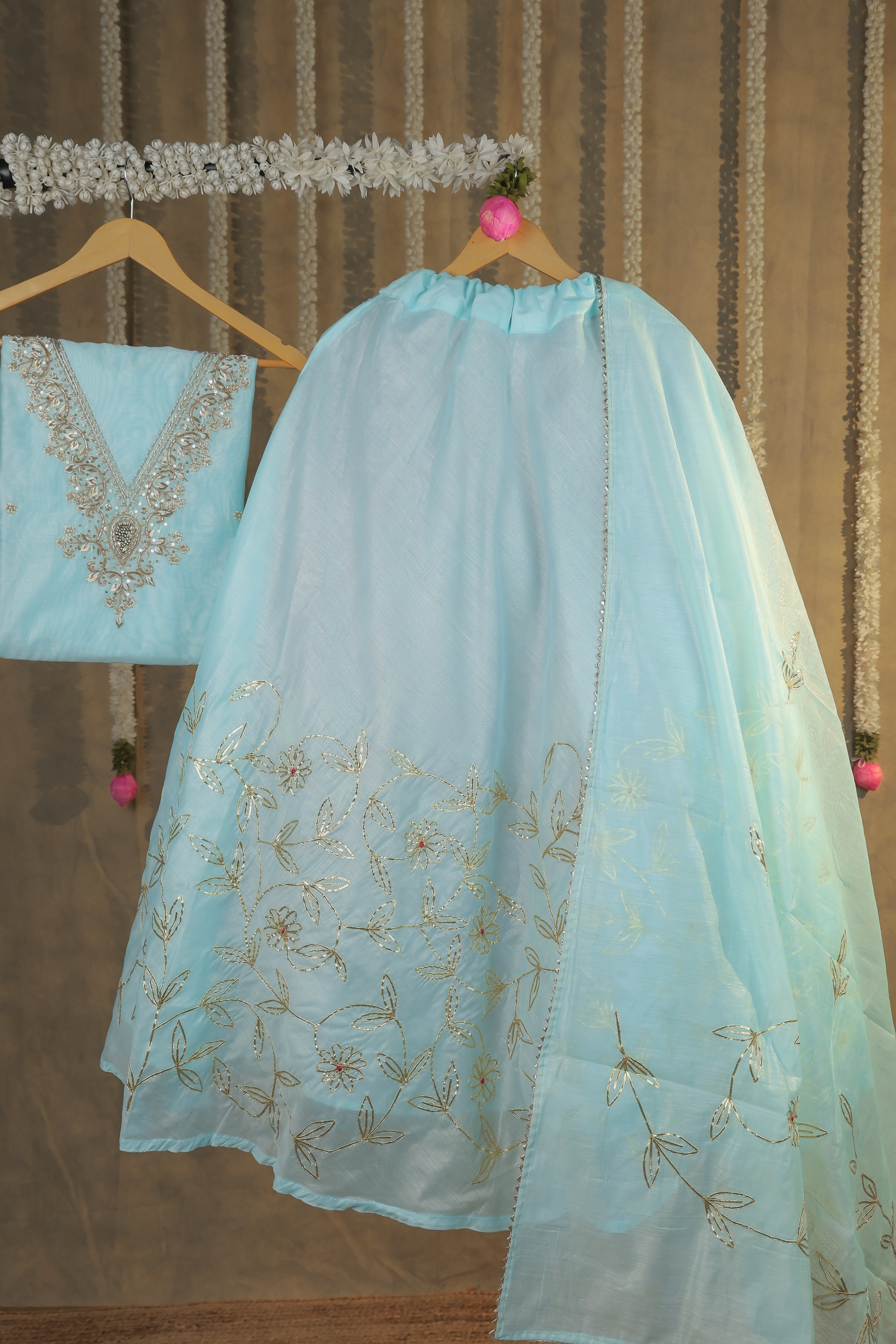 Ethereal Sky Semi-Stitched Lehenga Set