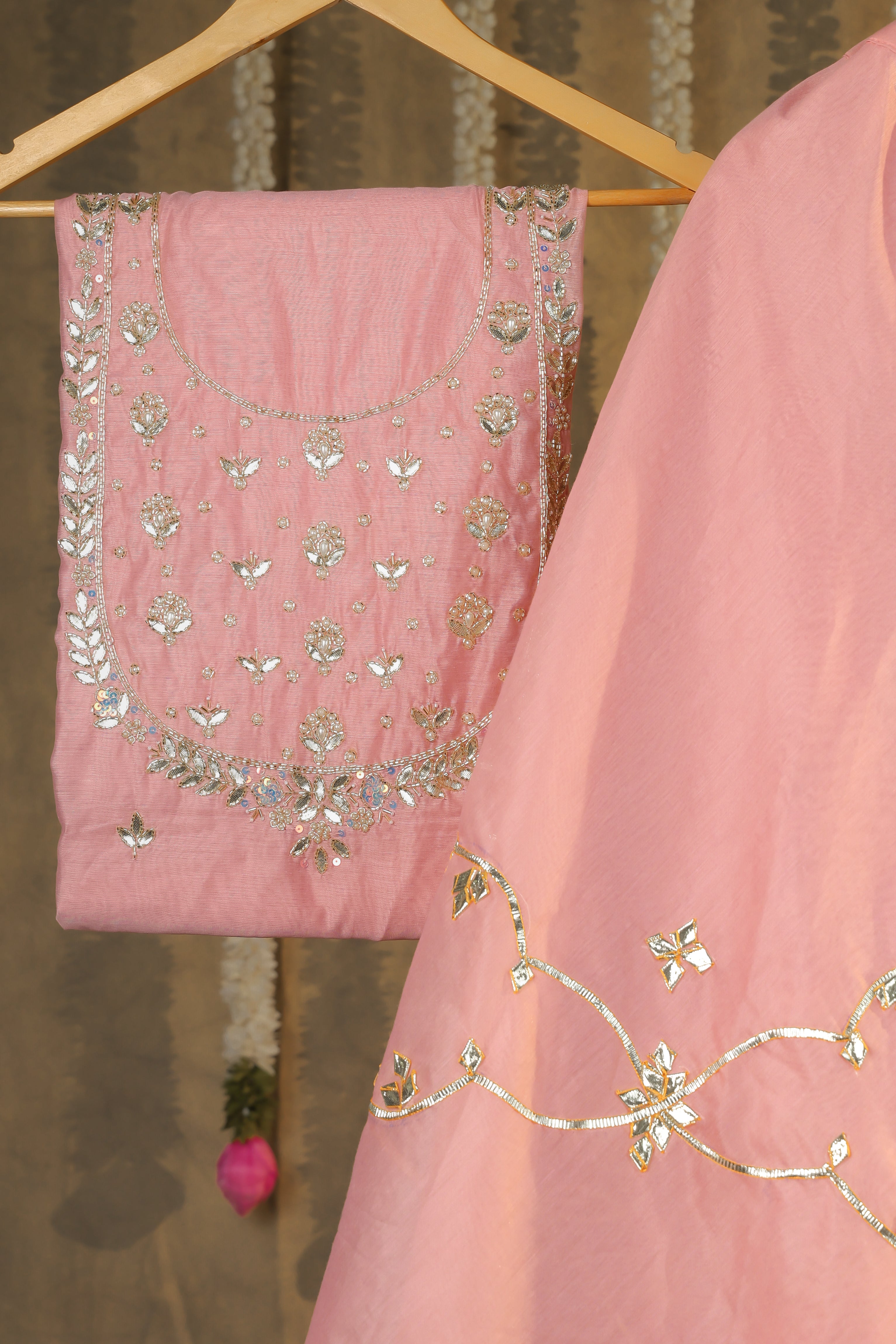 Dusky Rose Pink Semi-Stitched Lehenga Set