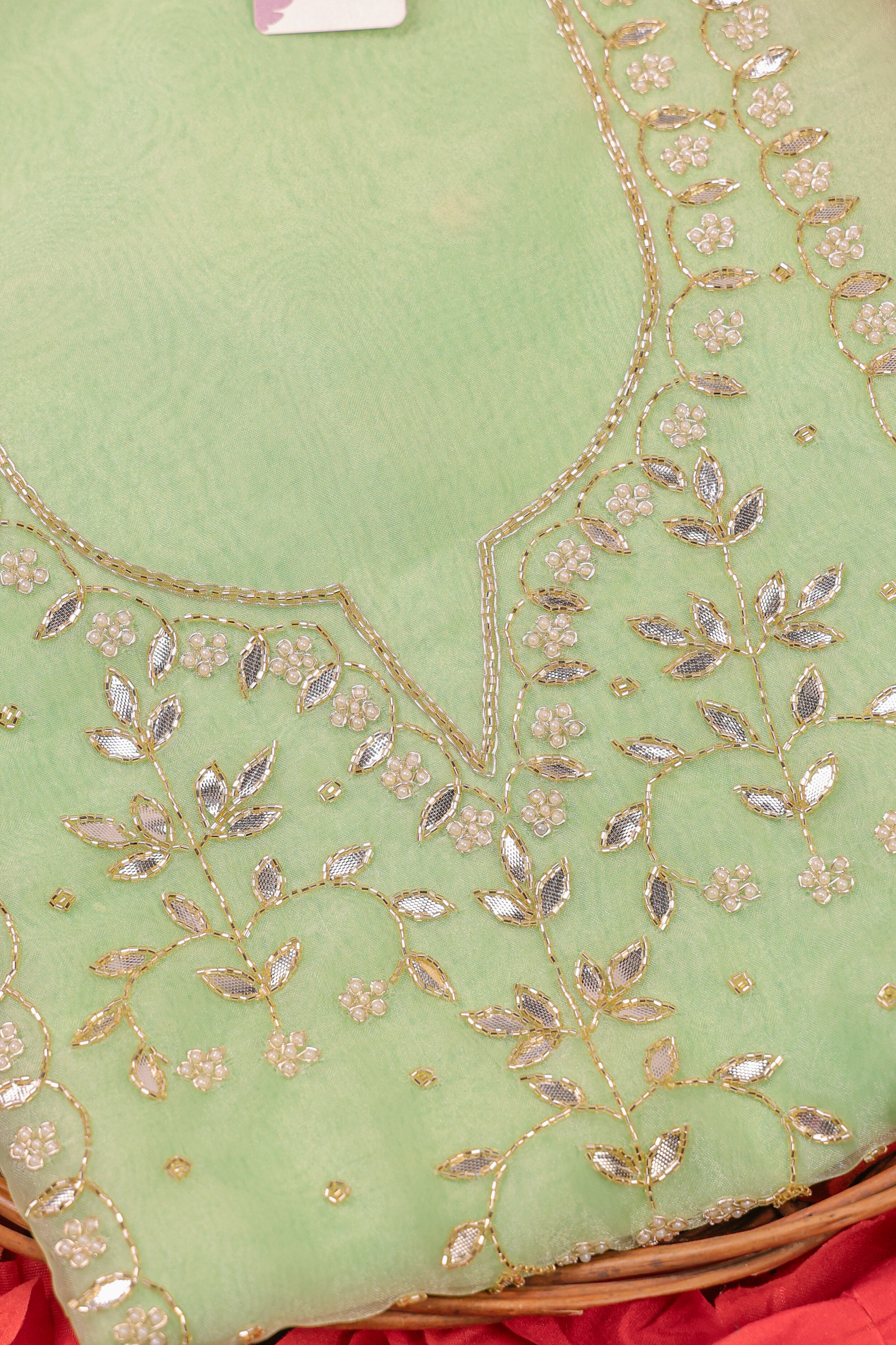 Mint Radiance Unstitch Suit with Handcrafted Heavy Gota Patti and Pearl Work