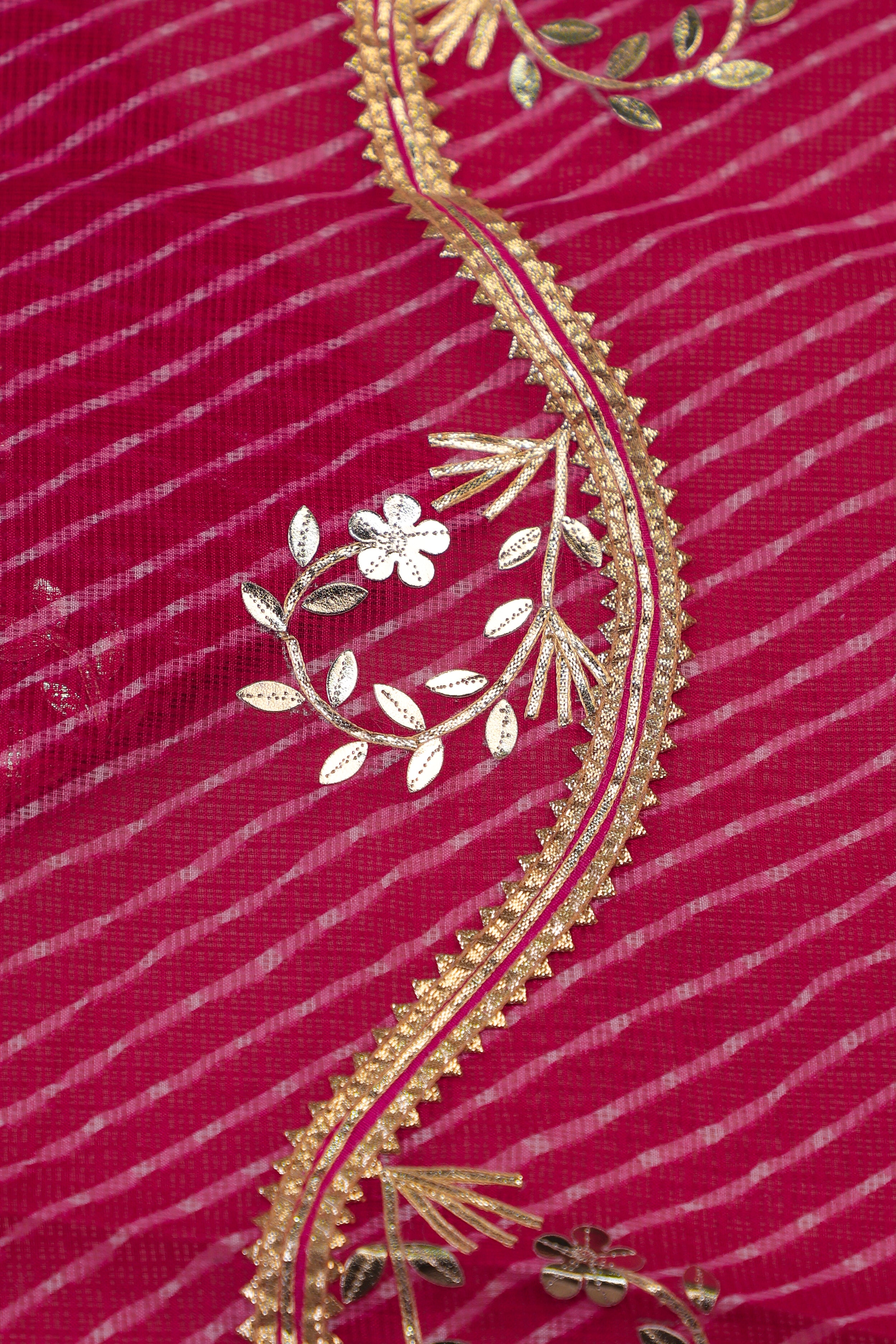 Rani Radiance Unstitched Suit Set in Kota Doria with Golden Gota Patti Work