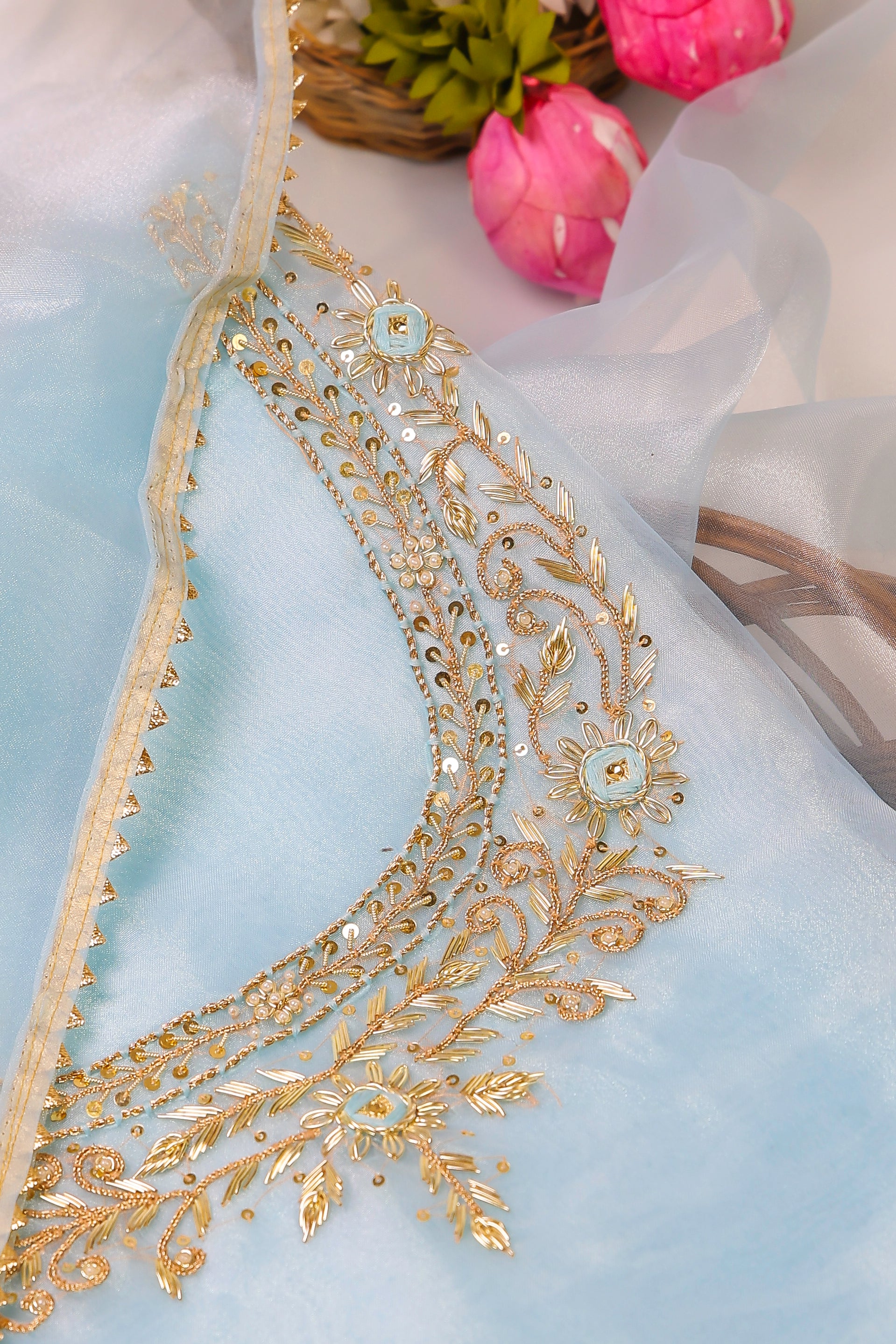 Sky Blue Unstitch Suit with Handcrafted Zardozi and Thread Work