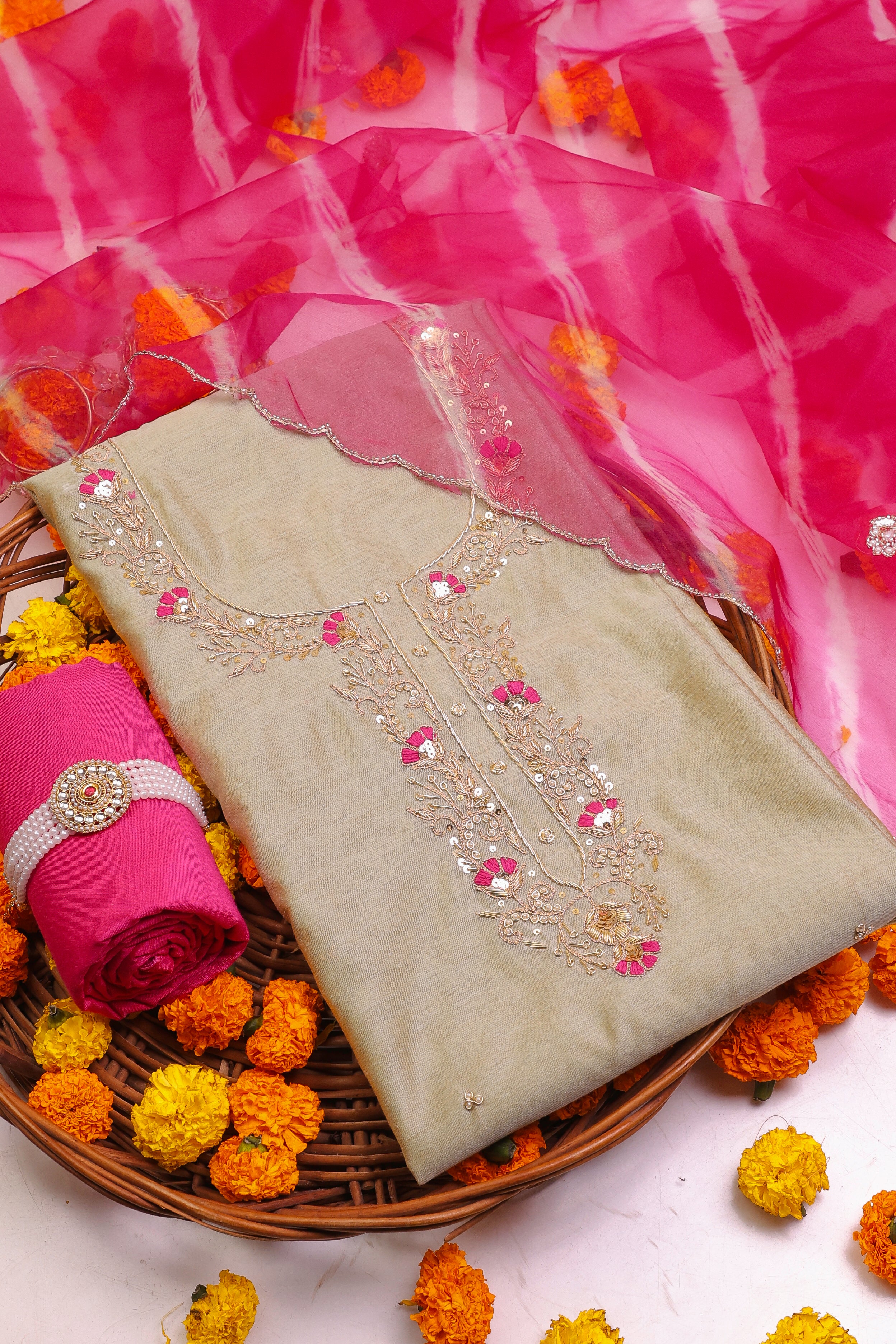 Pista Green Unstitch Suit with Handcrafted Heavy Zardosi and Rani Thread Work