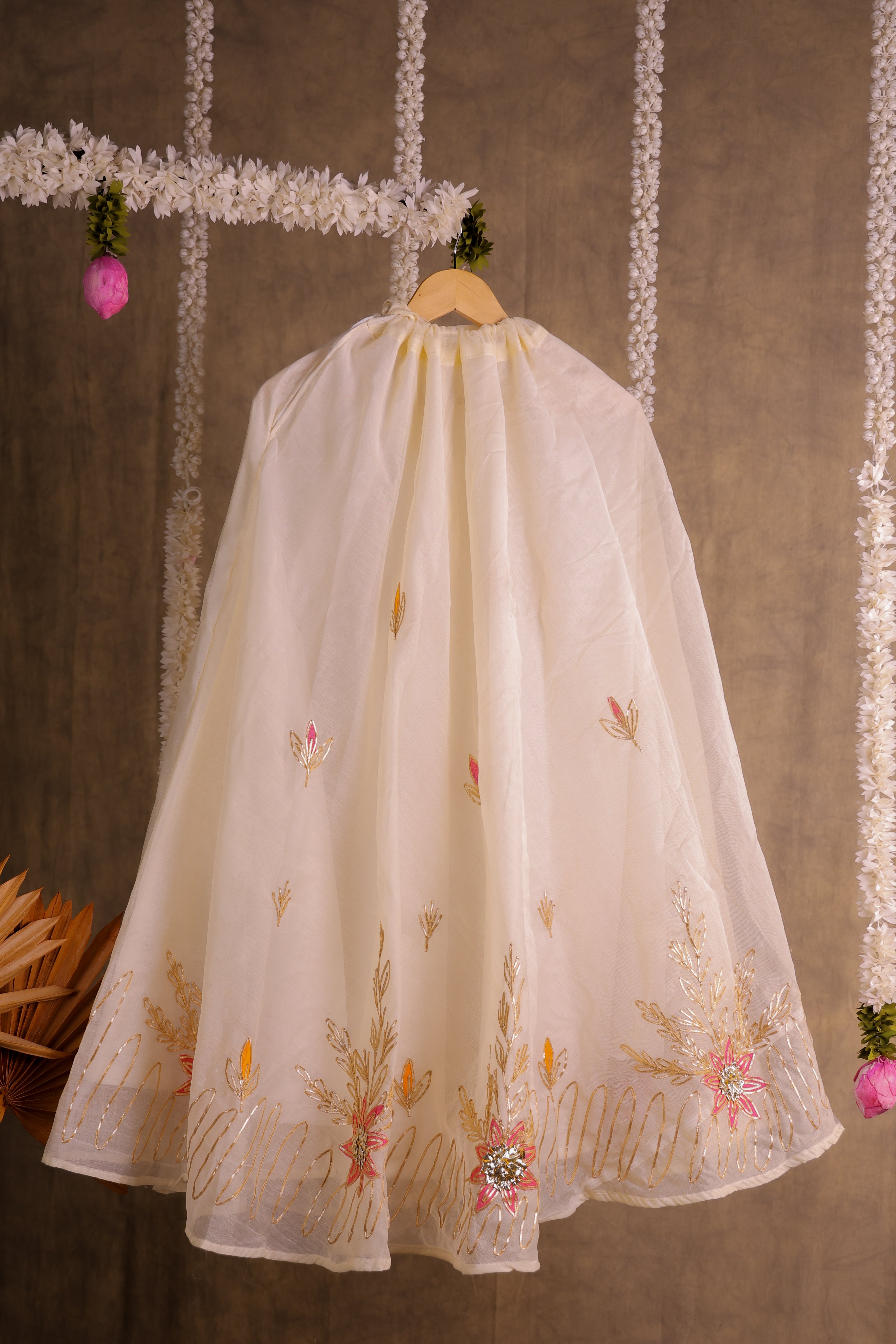 Champagne White Semi-Stitched Lehenga Set
