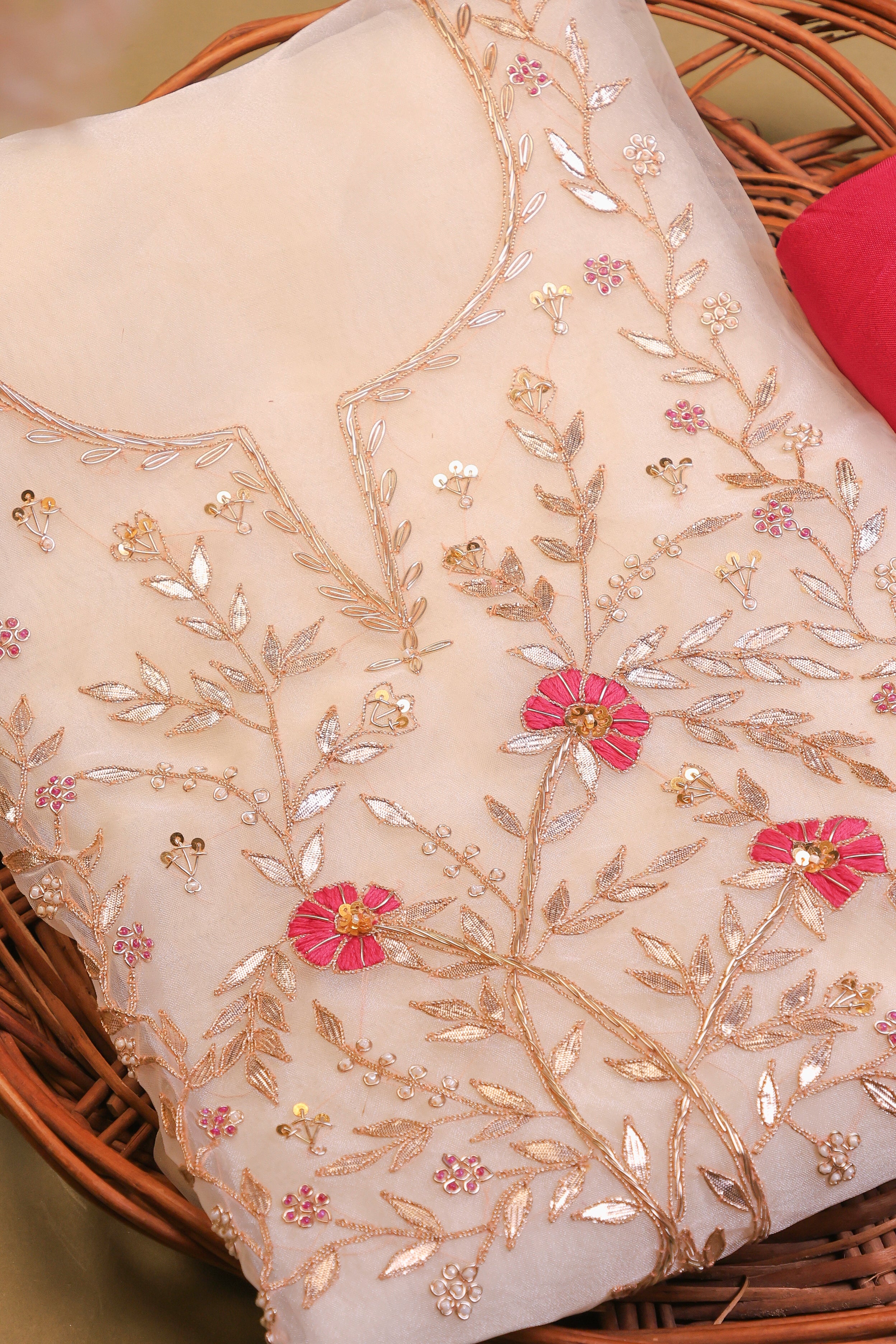 Off White Unstitch Suit with Handcrafted Heavy Gota Patti and Rani Thread Work