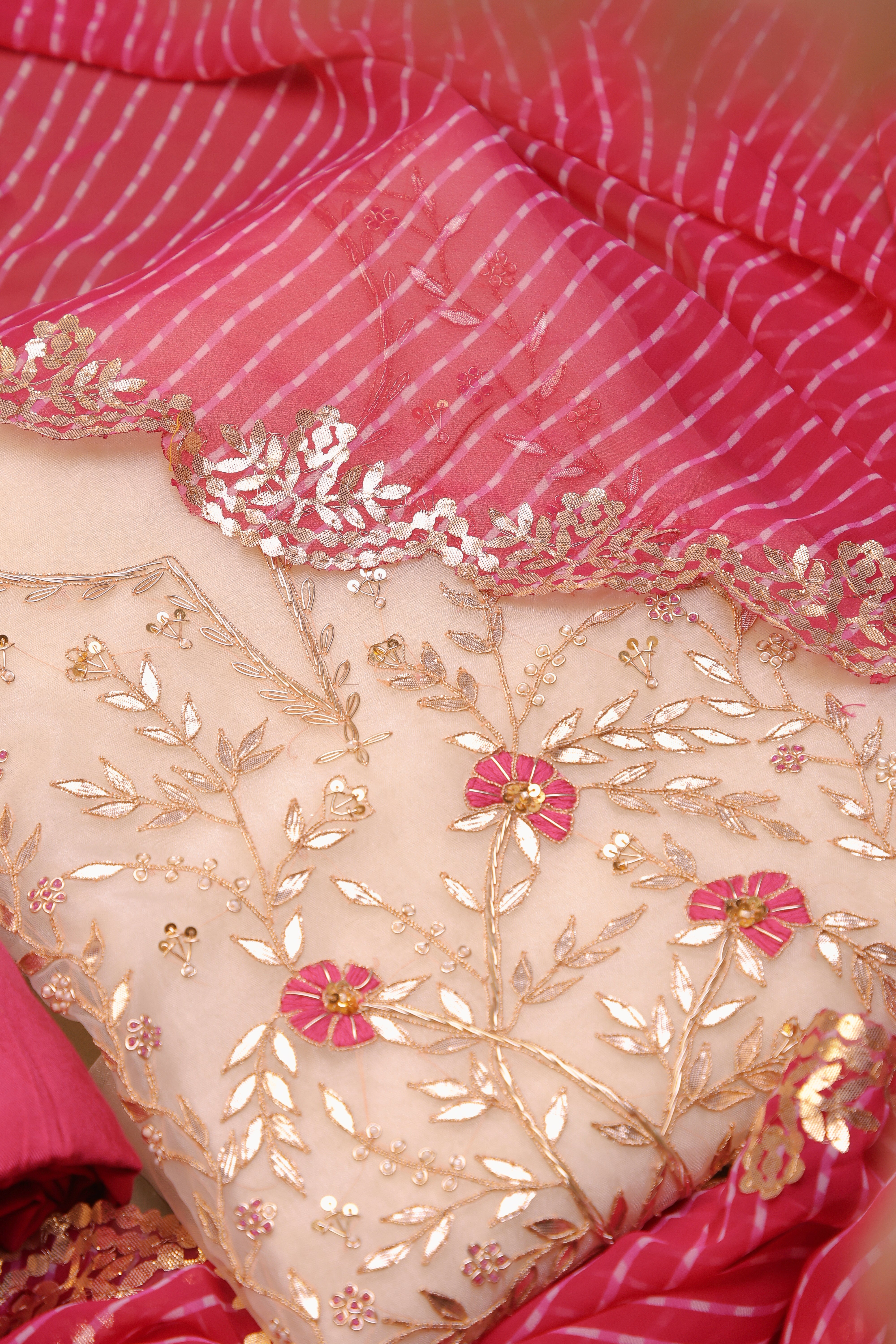 Off White Unstitch Suit with Handcrafted Heavy Gota Patti and Rani Thread Work