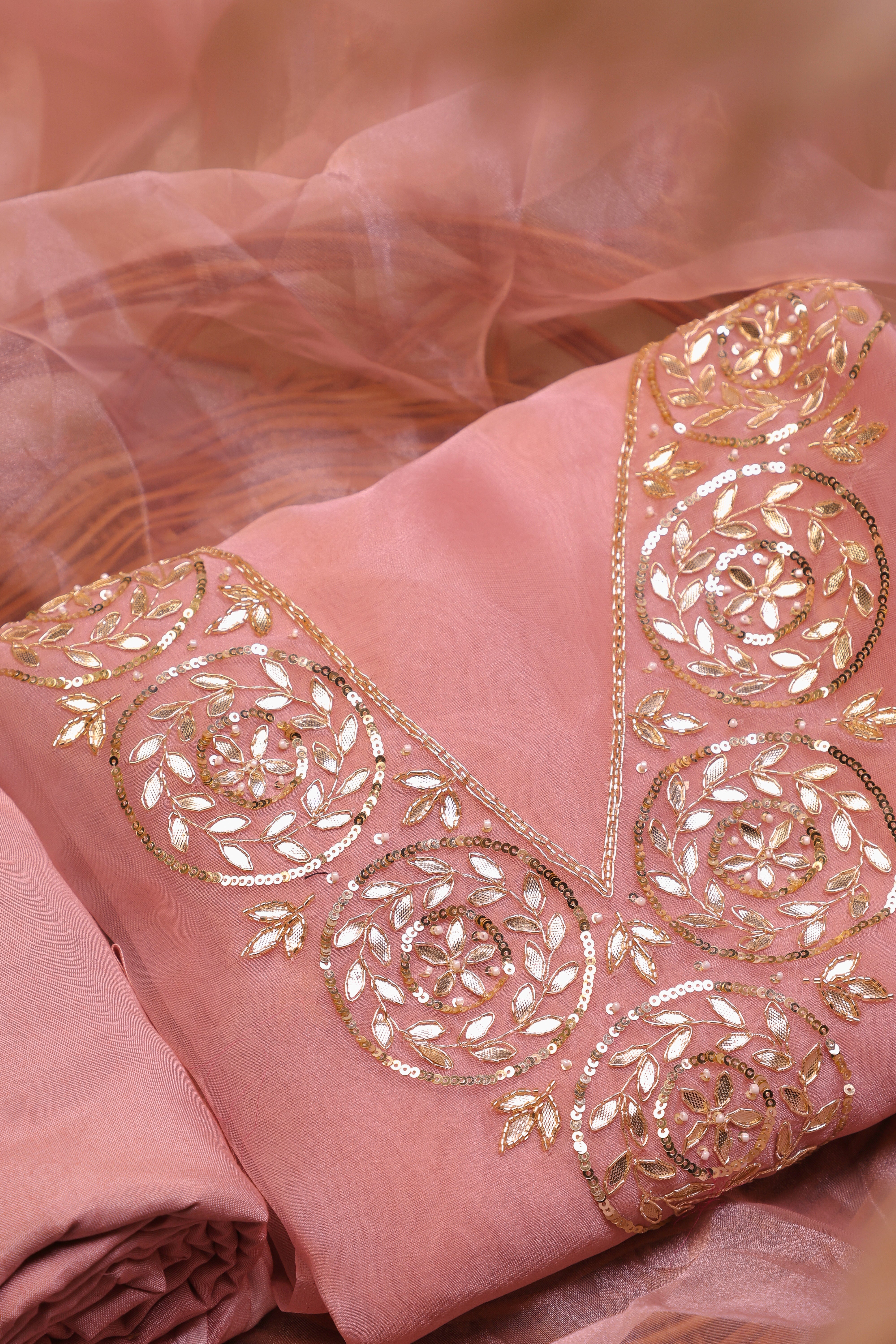 Onion Pink Unstitch Suit with Handcrafted Heavy Gota Patti Work and Lace Dupatta