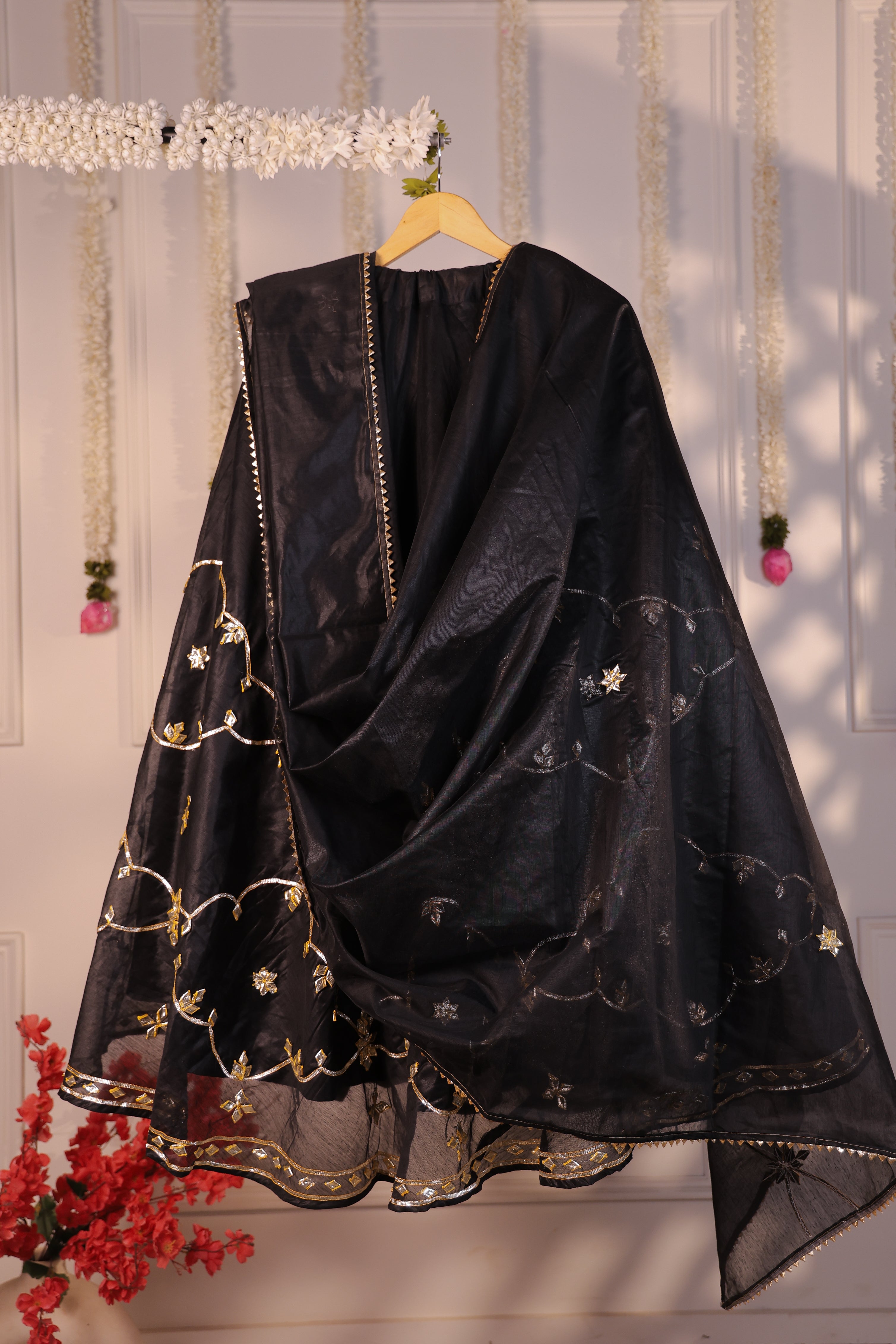 Obsidian Noir Black Semi-Stitched Lehenga Set