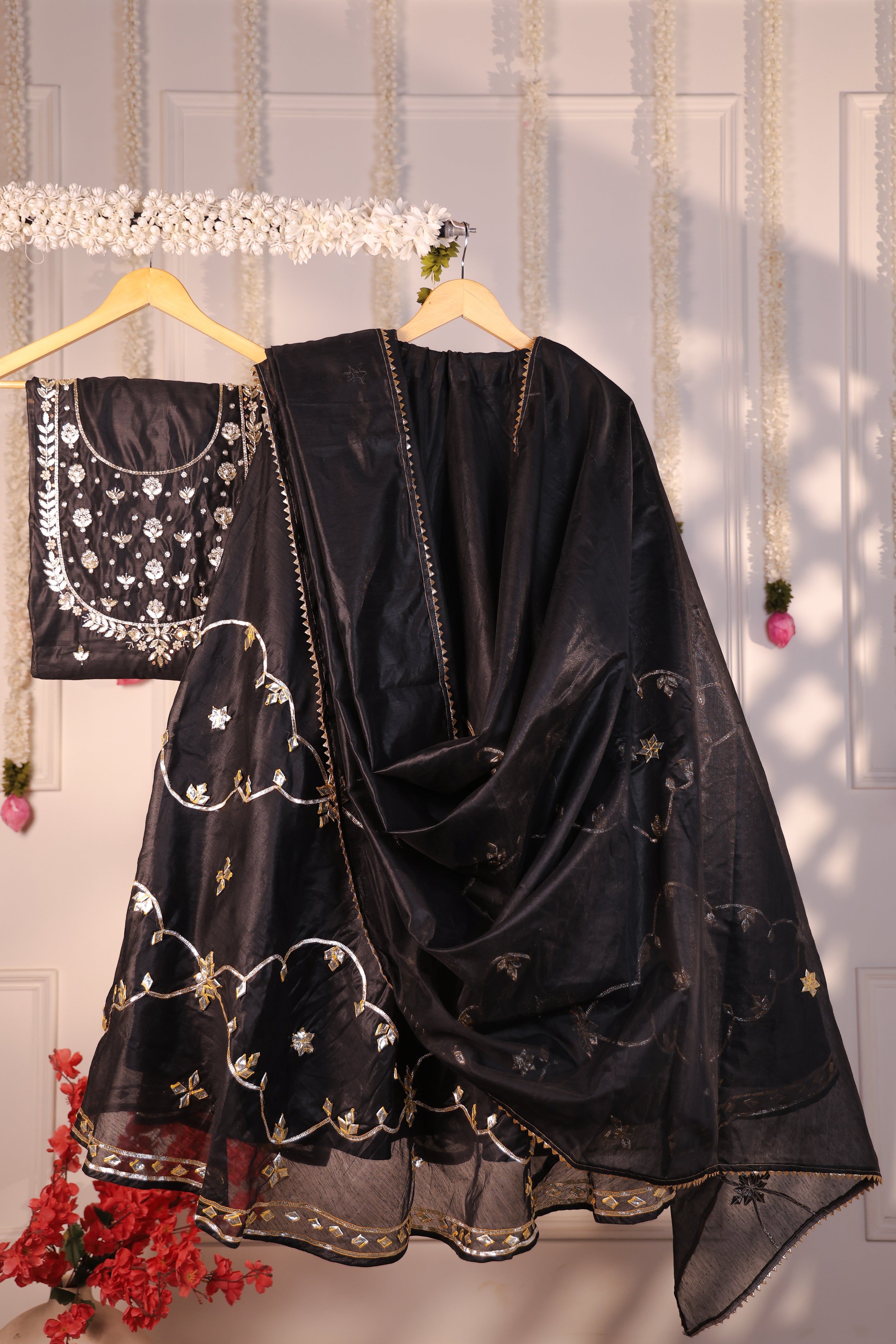 Obsidian Noir Black Semi-Stitched Lehenga Set