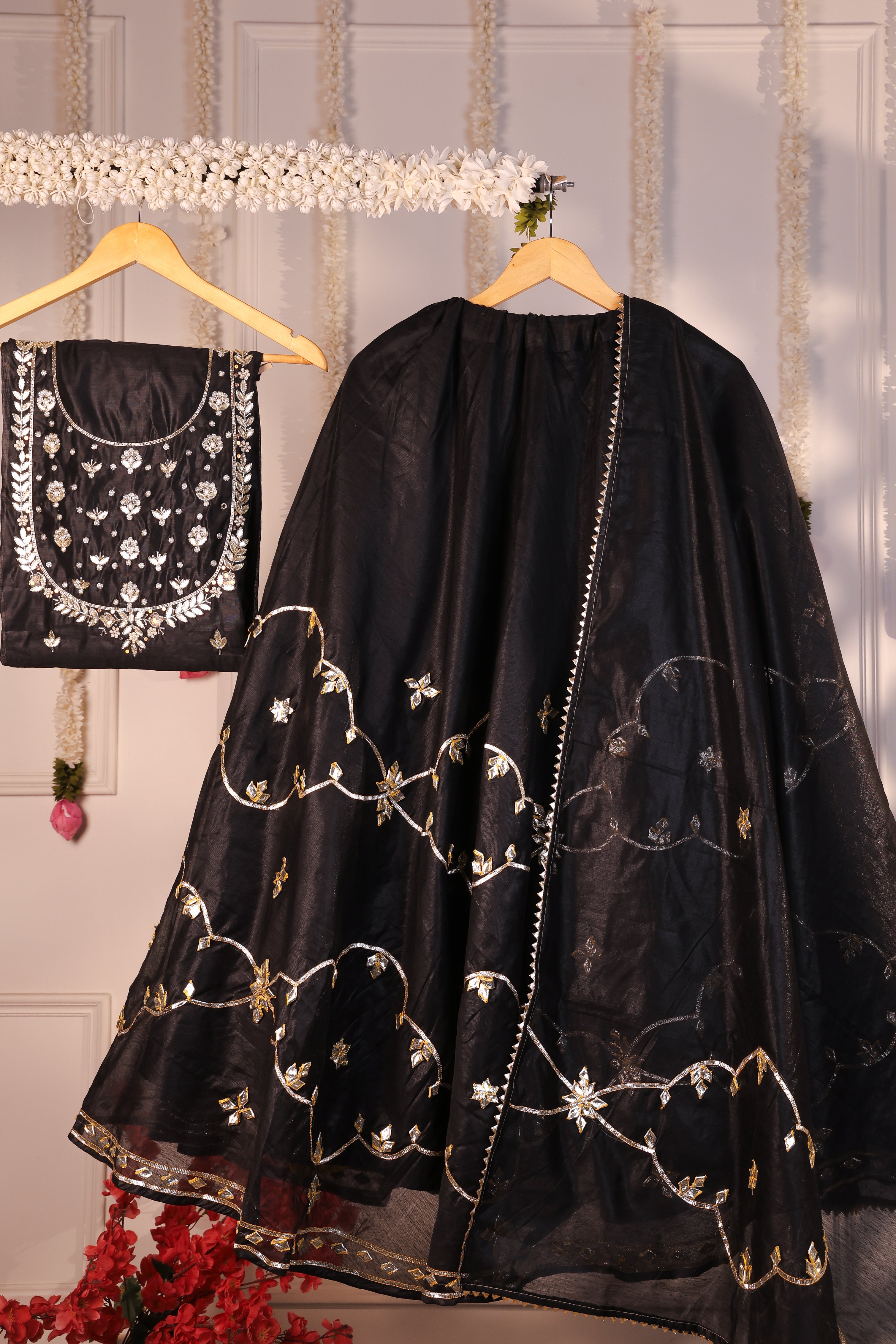 Obsidian Noir Black Semi-Stitched Lehenga Set