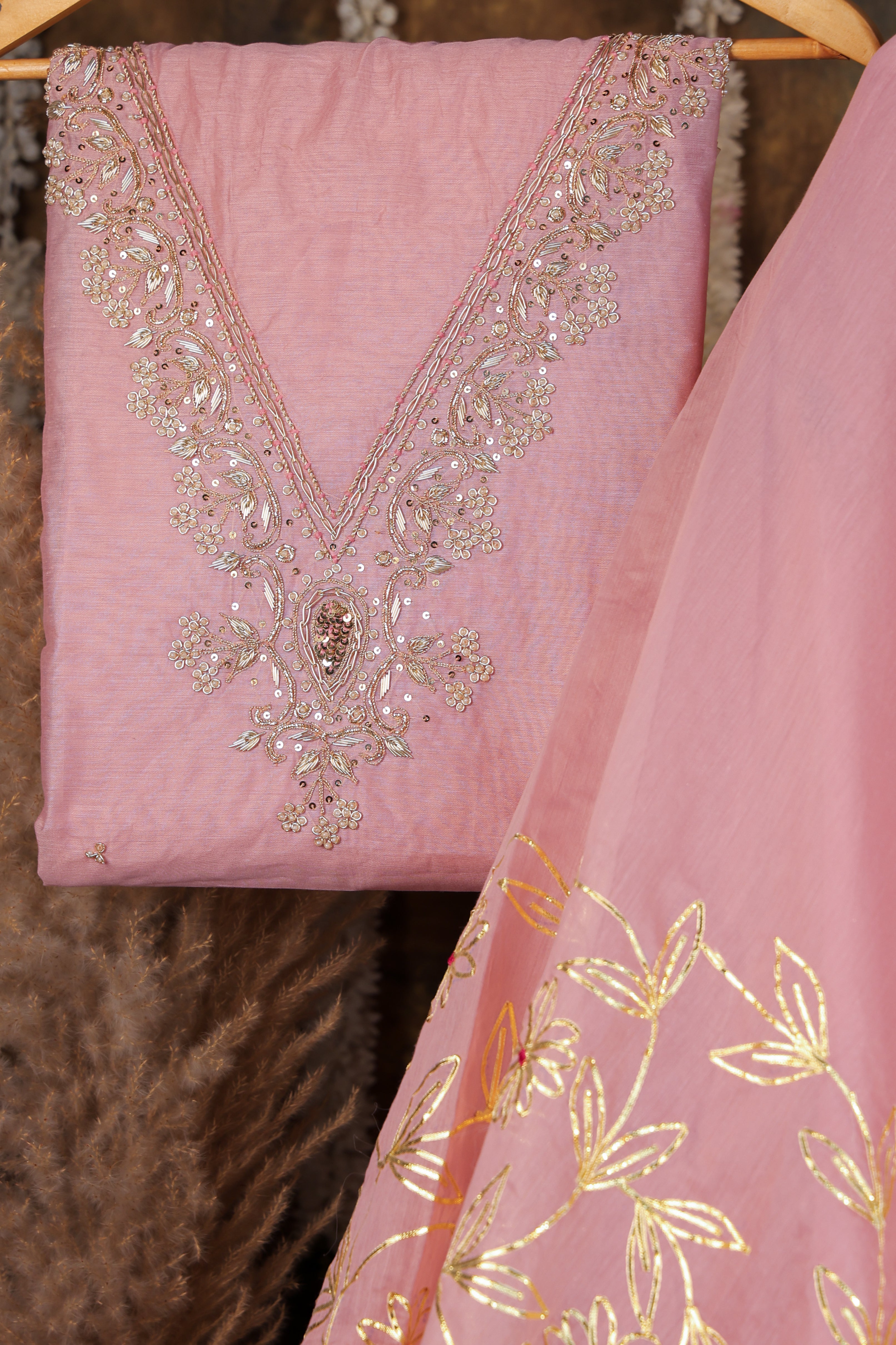 Royal Rosewood Pink Semi-Stitched Lehenga Set