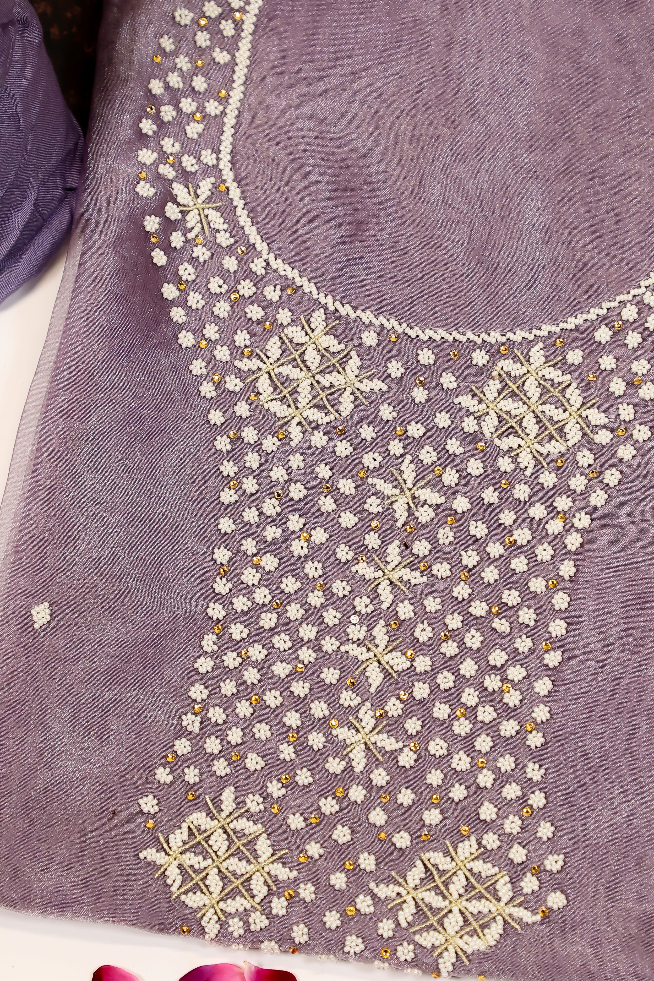 Lavender Unstitch Suit with Heavy Zardozi and Gota Patti Work