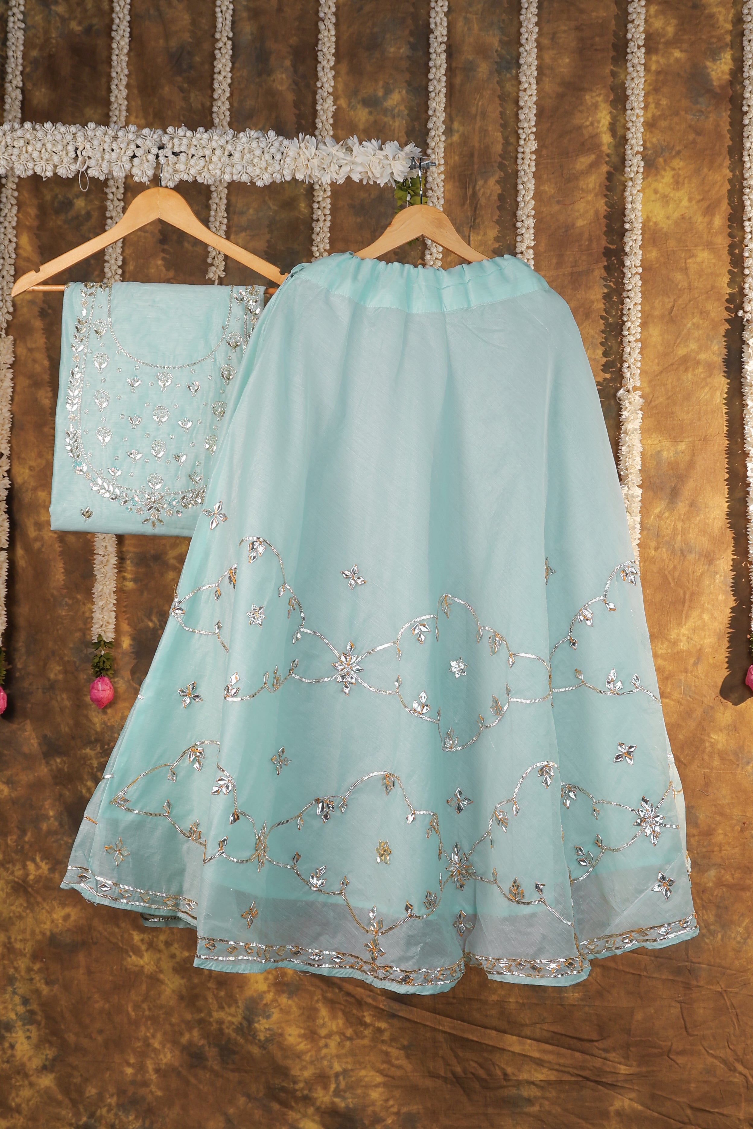 Serene Sky Semi-Stitched Lehenga Set