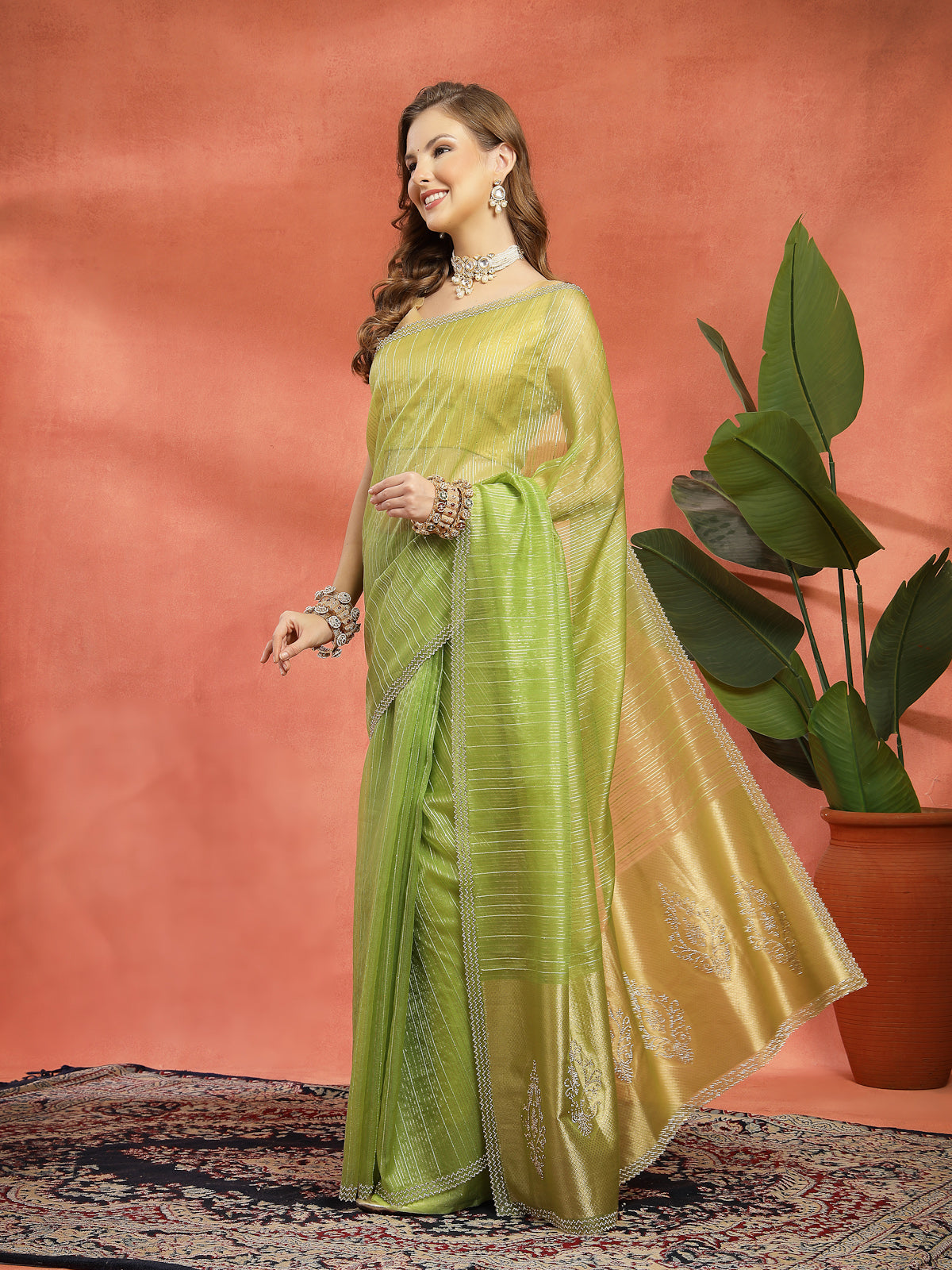 Pista Green Organza Silk Saree with Elegant Zari Border