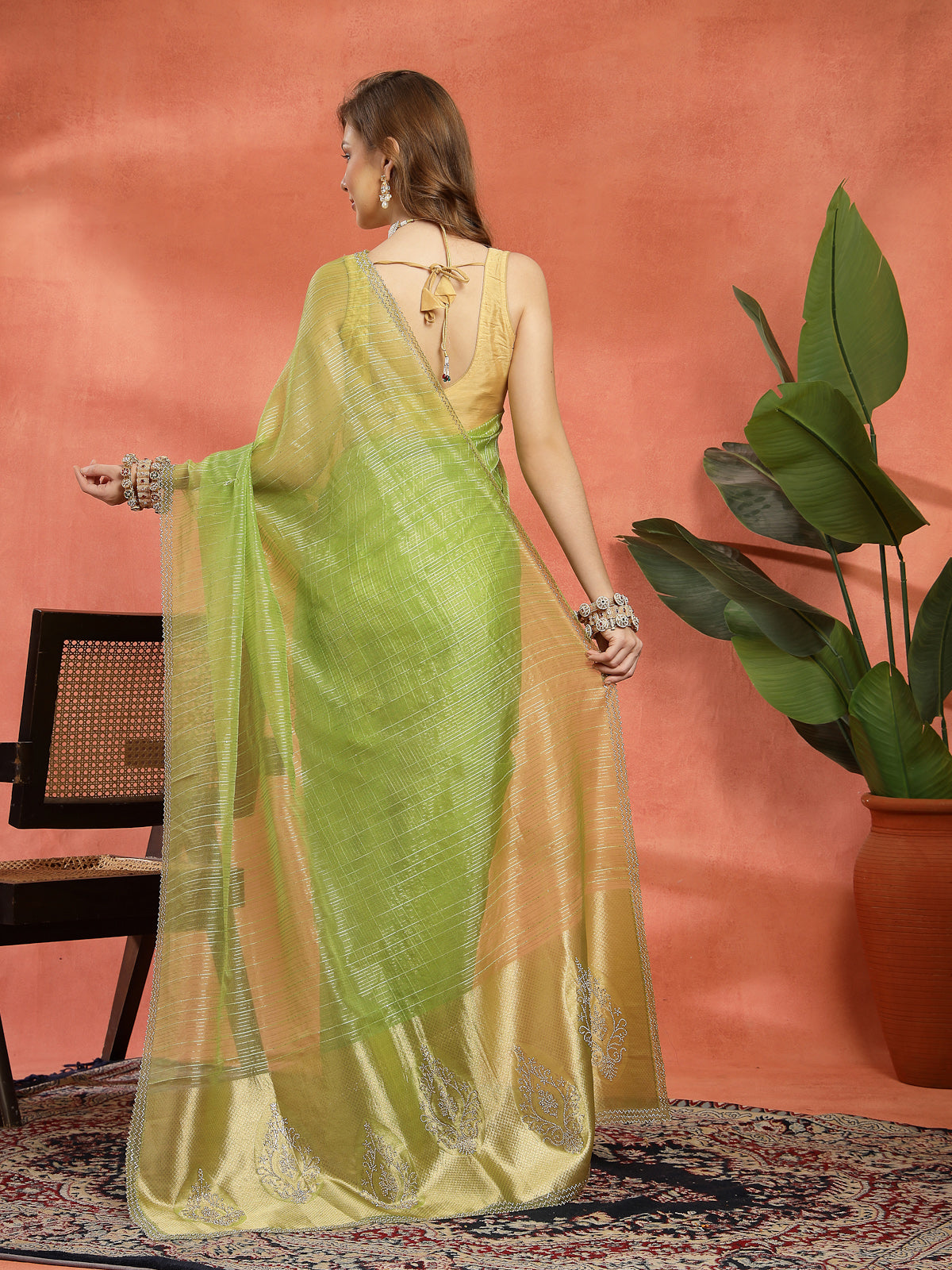 Pista Green Organza Silk Saree with Elegant Zari Border