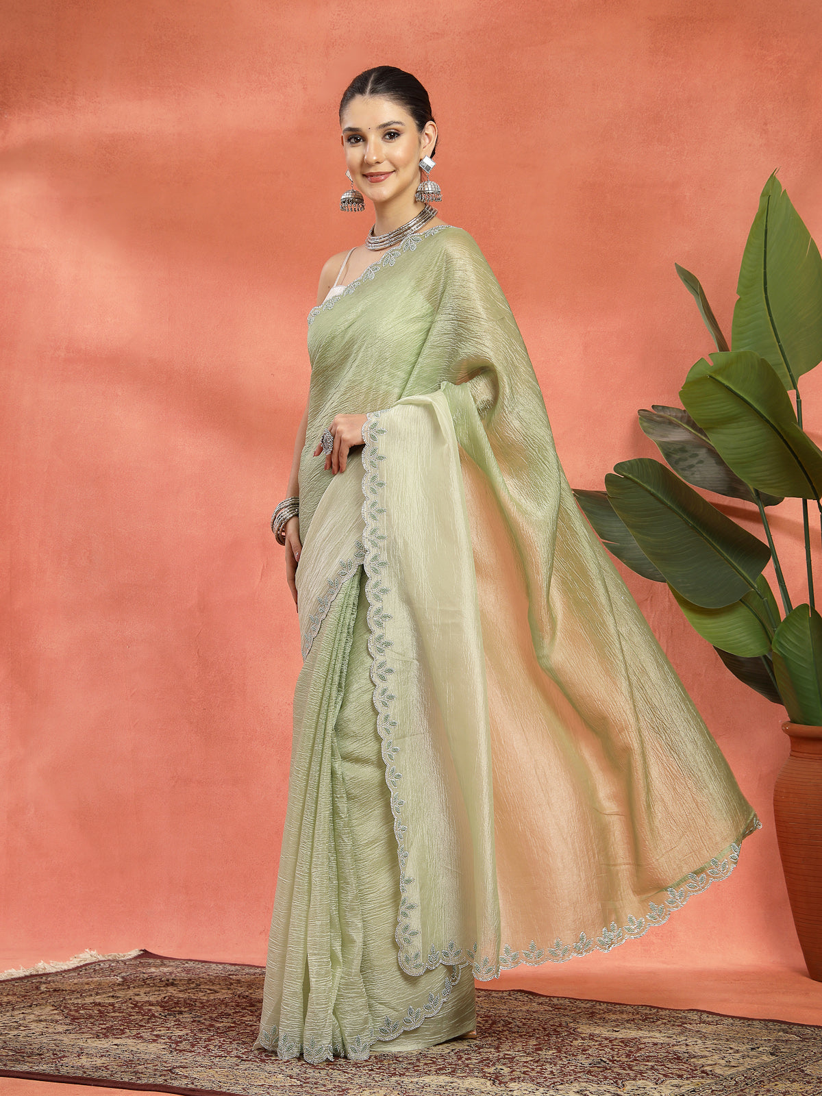 Light Green Organza Saree with Resham Embroidered Border