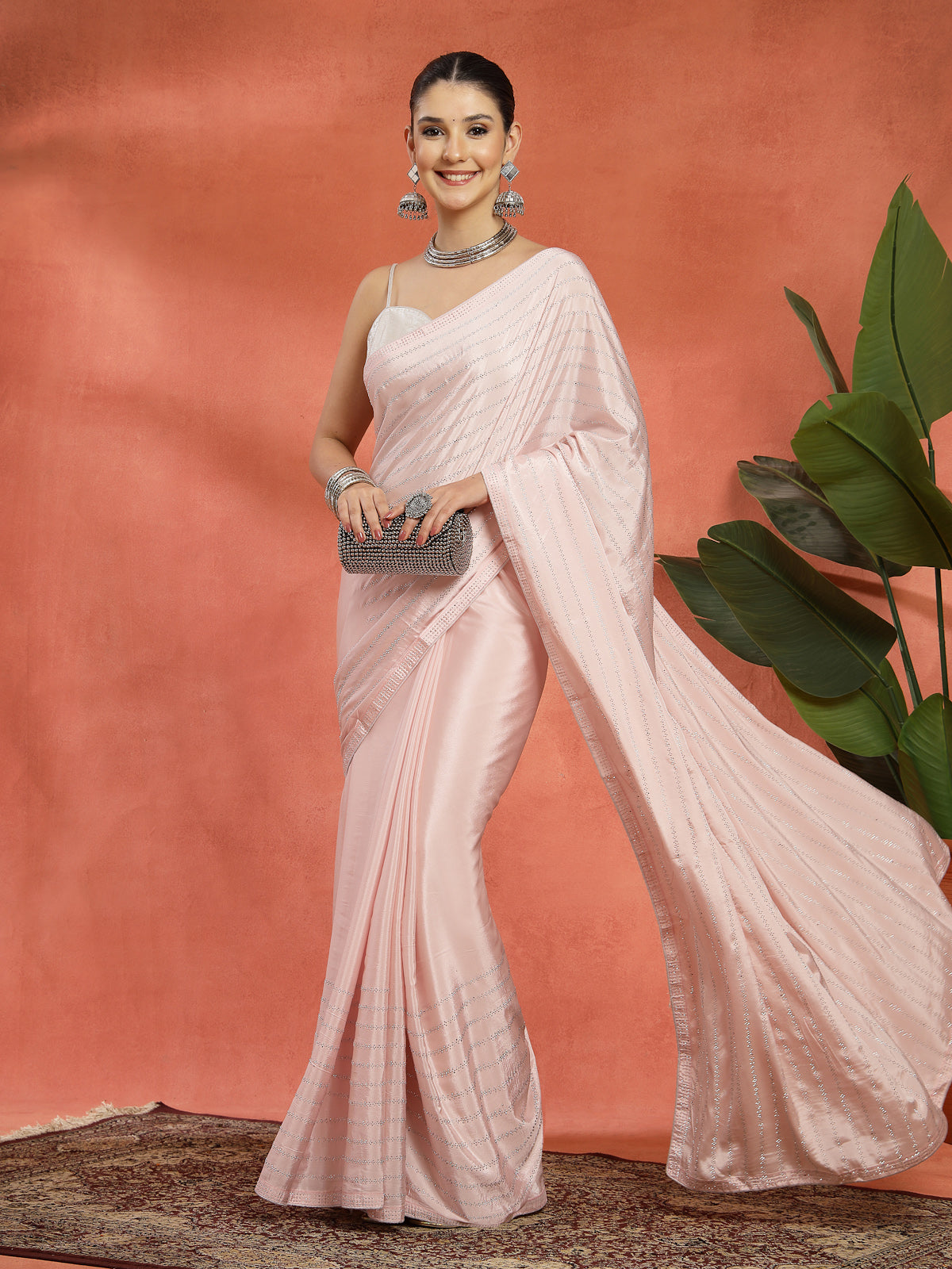 Light Pink Organza Saree with All-Over Sequin Work