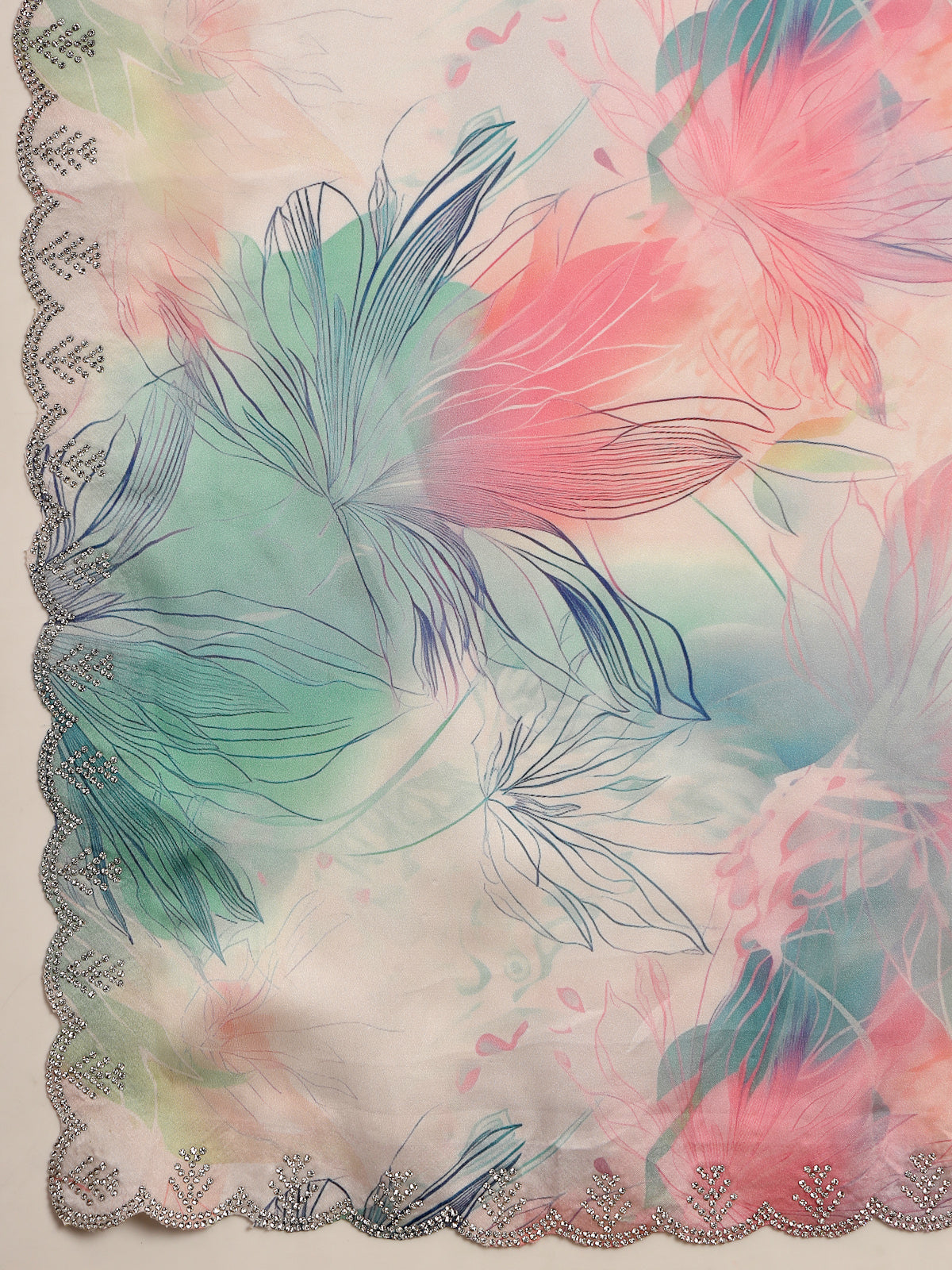 Multi Color Floral Printed Organza Saree