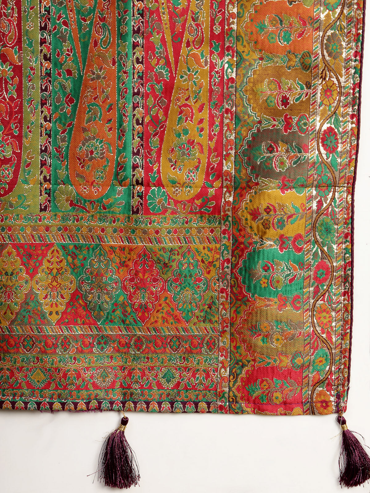 Deep Wine with Multicolor Satin Saree