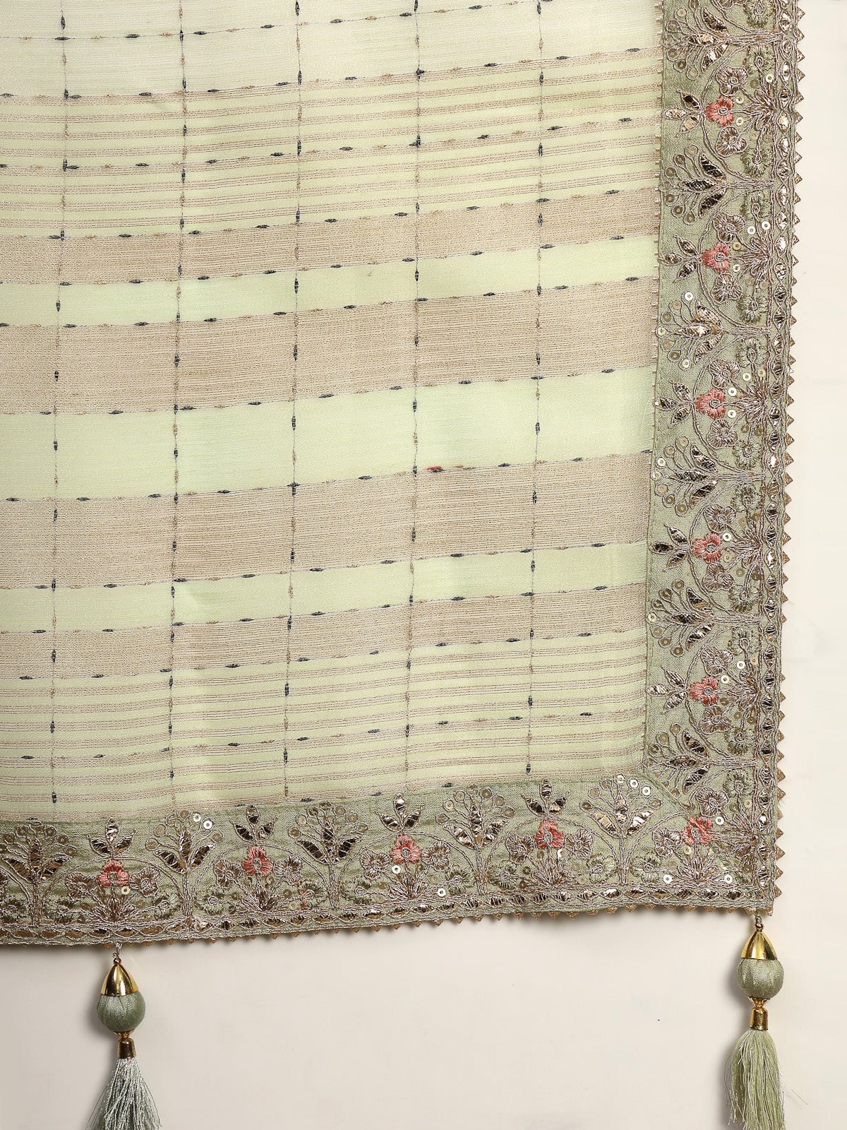 Pastel Pistachio Green Handcrafted Embroidered Organza Saree