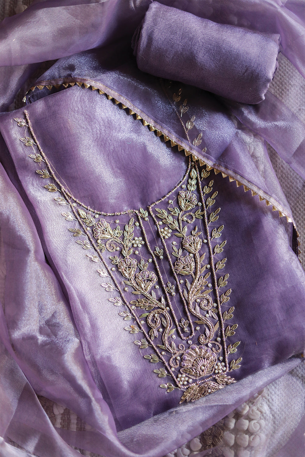 Lavender Unstitch Suit with Handcrafted Heavy Zardozi Work