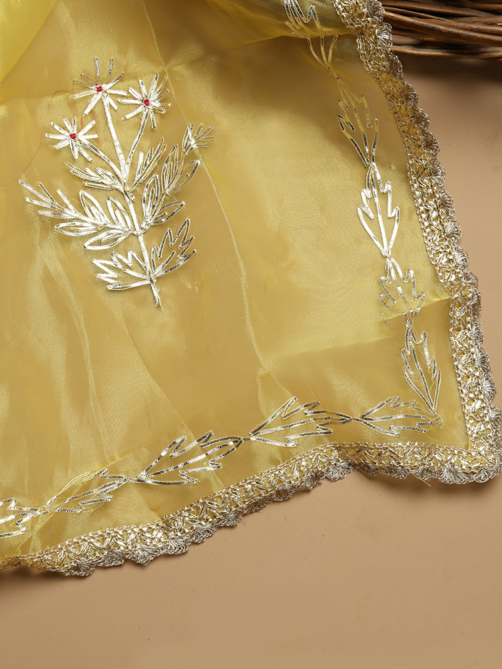Sunny Mustard Yellow Unstitched Organza Tissue Suit Set with Zardozi & Pearl Work