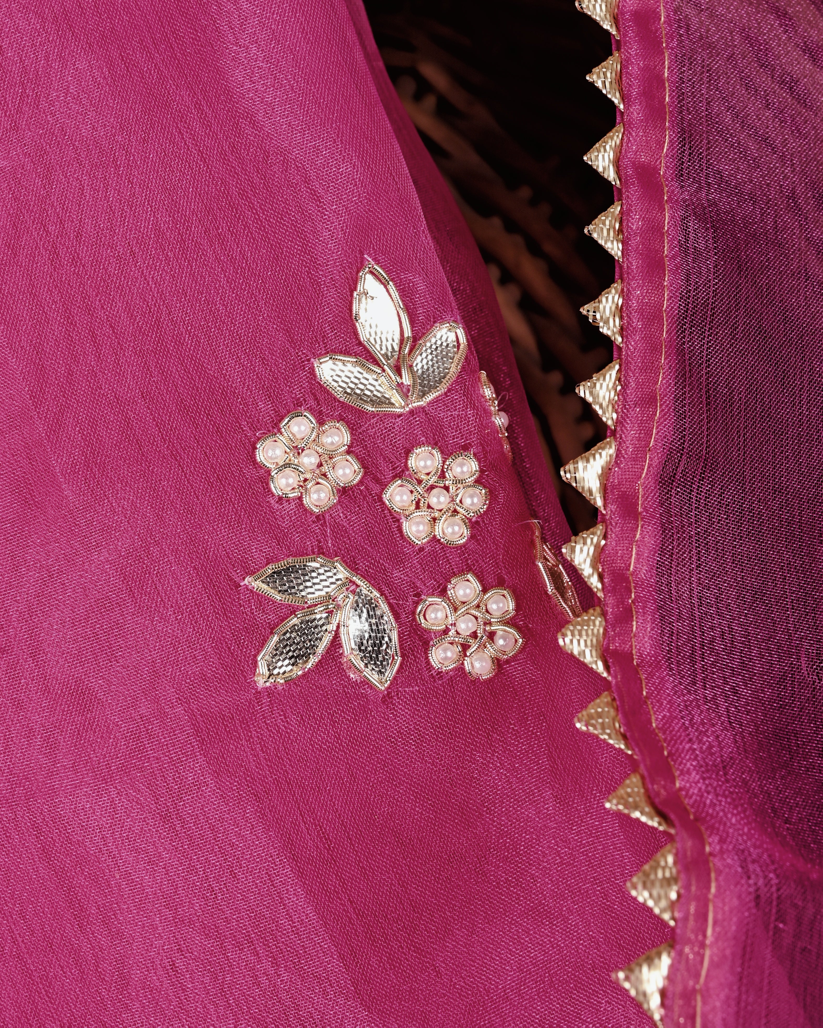 Brink Blush Unstitched Organza Tissue Suit Set with Gota Patti & Pearl Embellishment