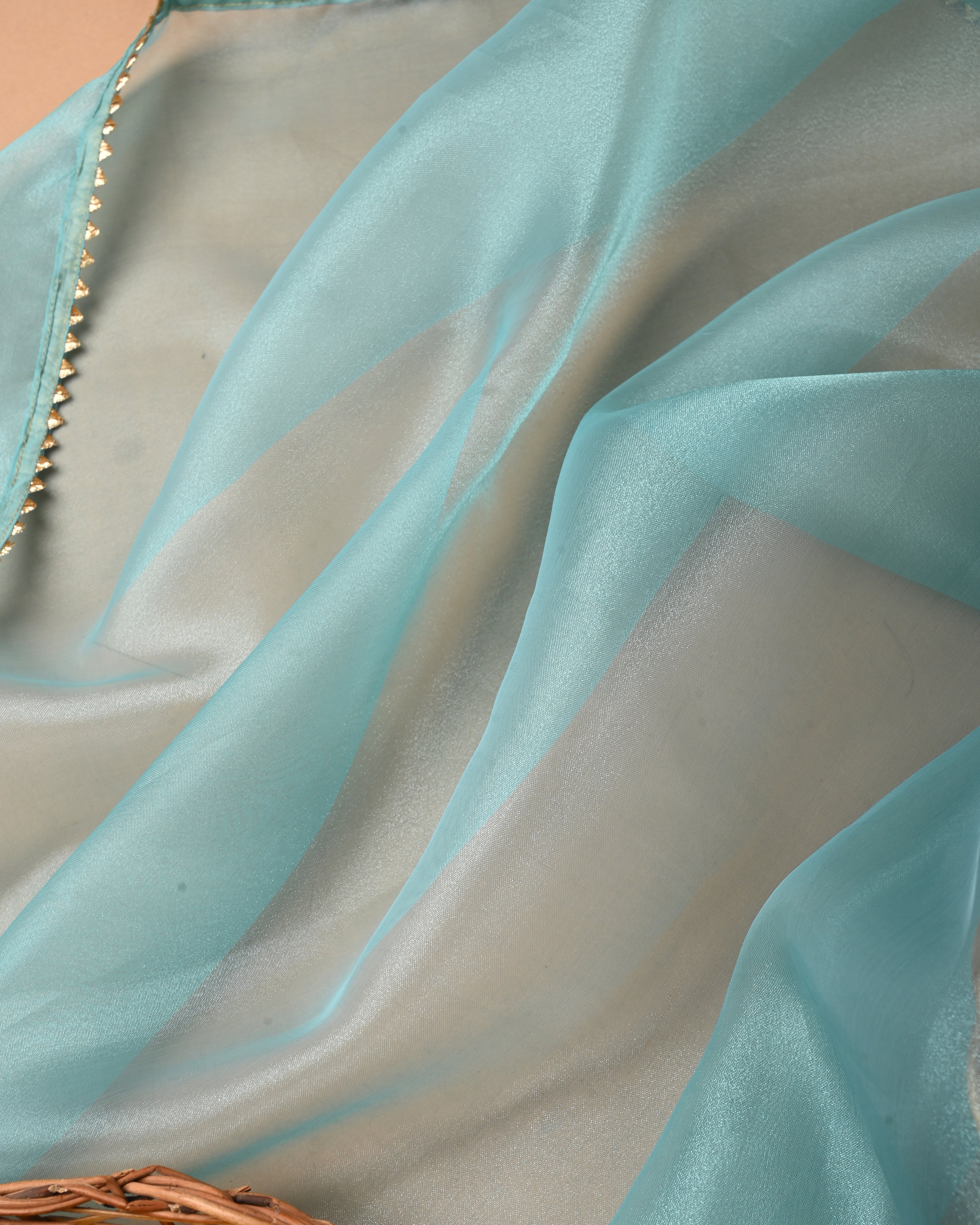 Electric Blue Elegance Unstitched Organza Tissue Suit Set with Handcrafted Gota Patti & Pearl Work