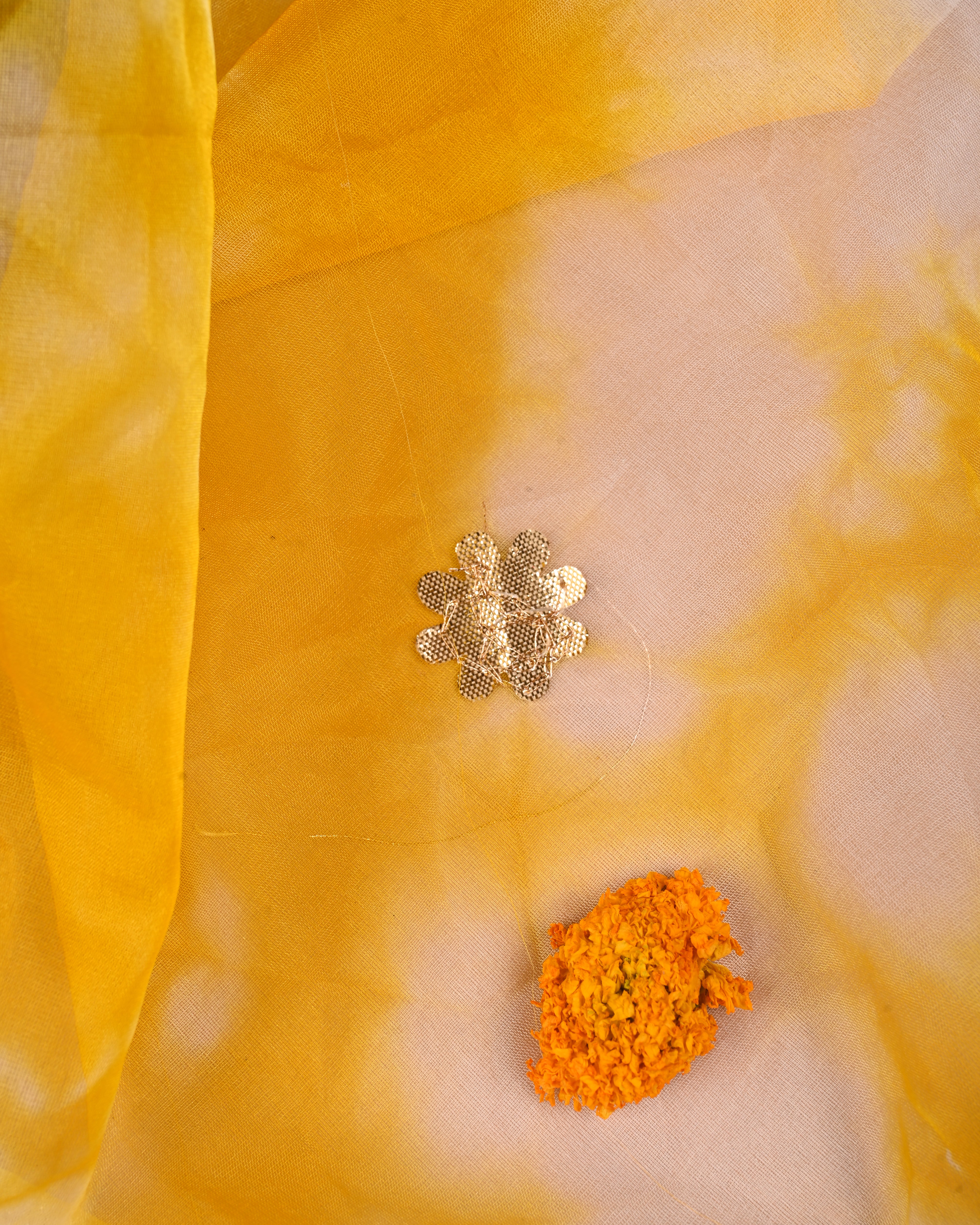 Sunlit Rani Unstitched Tie & Dye Organza Suit Set with Gota Patti & Rani Thread Embroidery