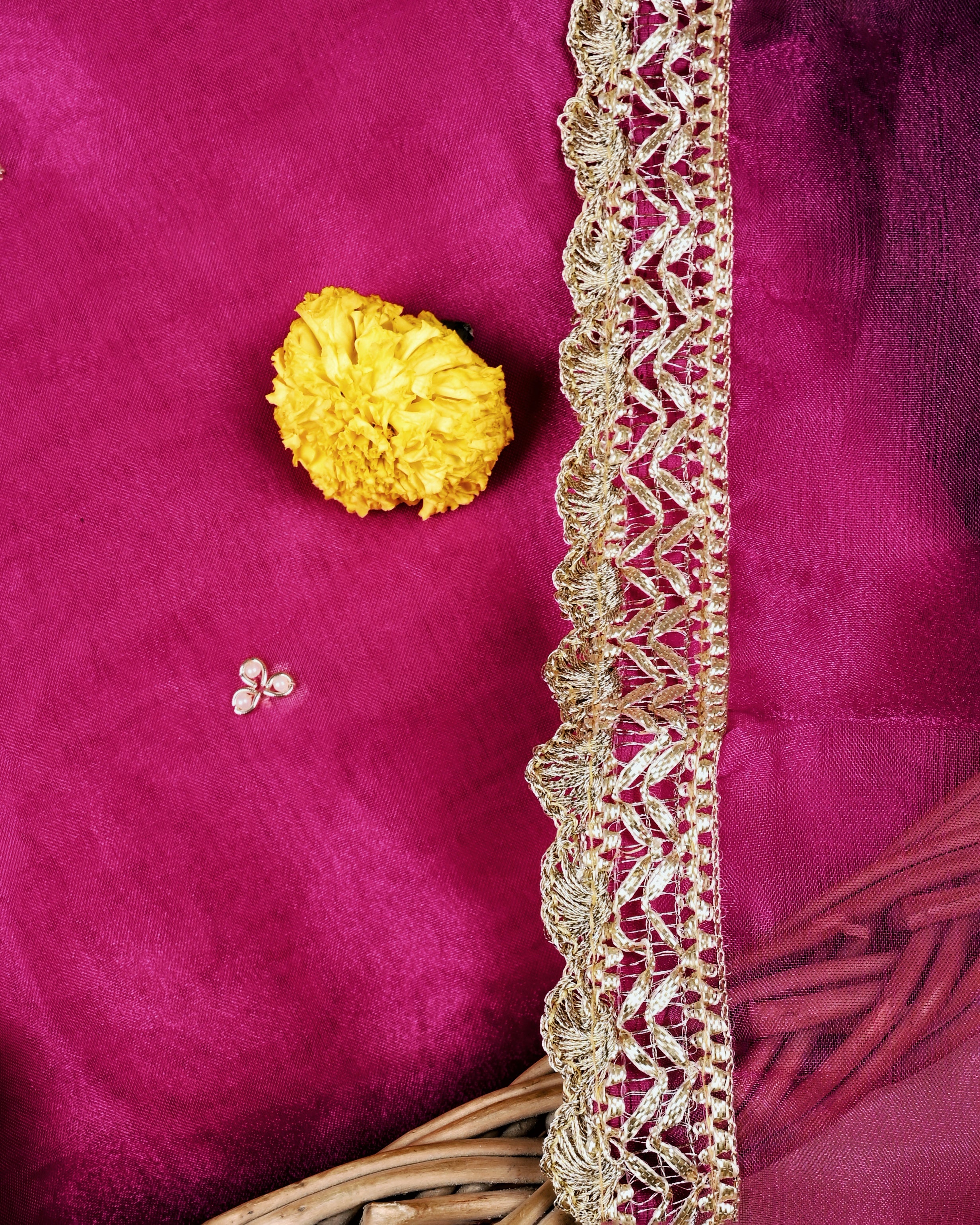 Rangroz Radiance Unstitched Hot Pink Organza Tissue Suit with Heavy Zardosi & Gota Patti Work