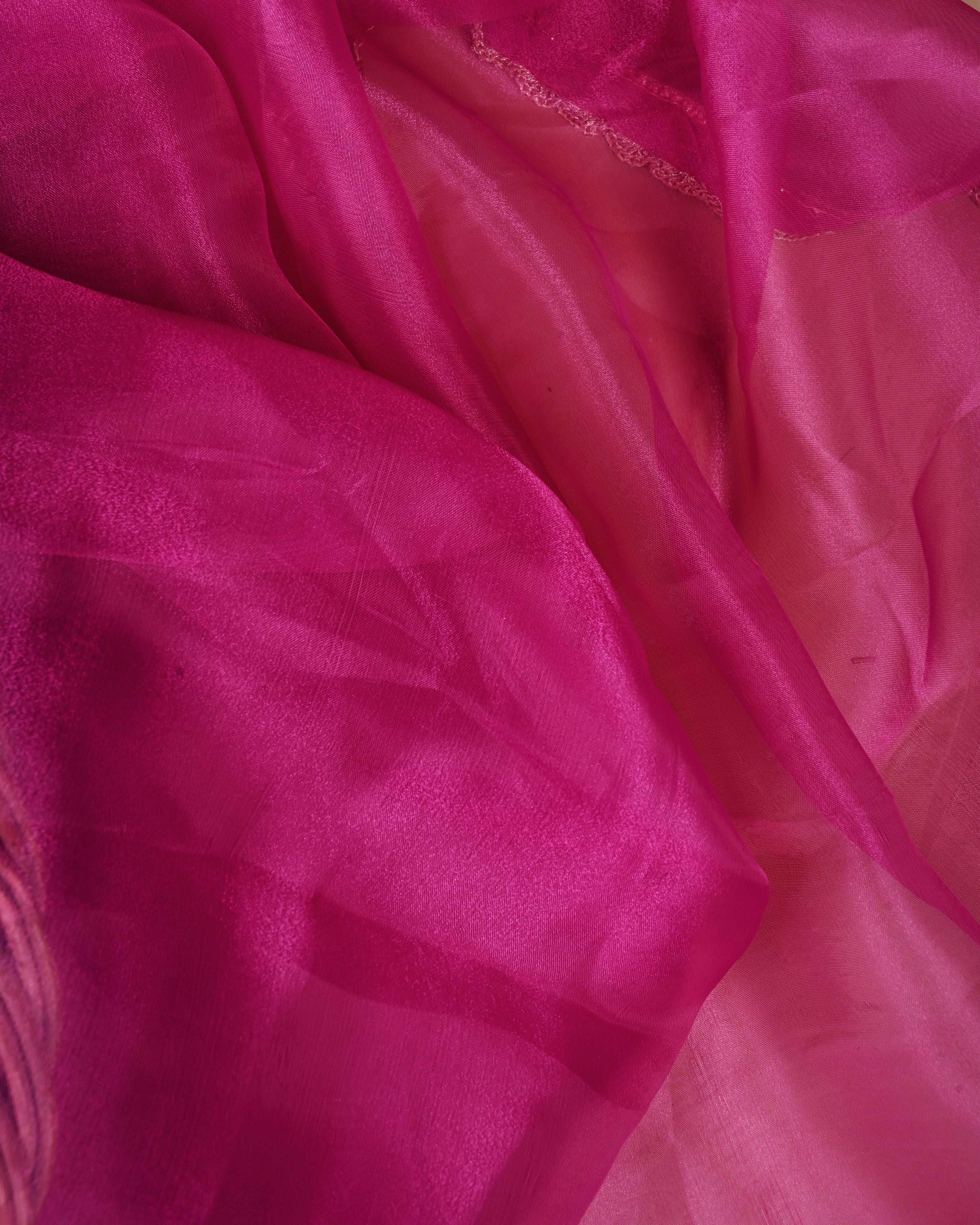 Rangroz Radiance Unstitched Hot Pink Organza Tissue Suit with Heavy Zardosi & Gota Patti Work