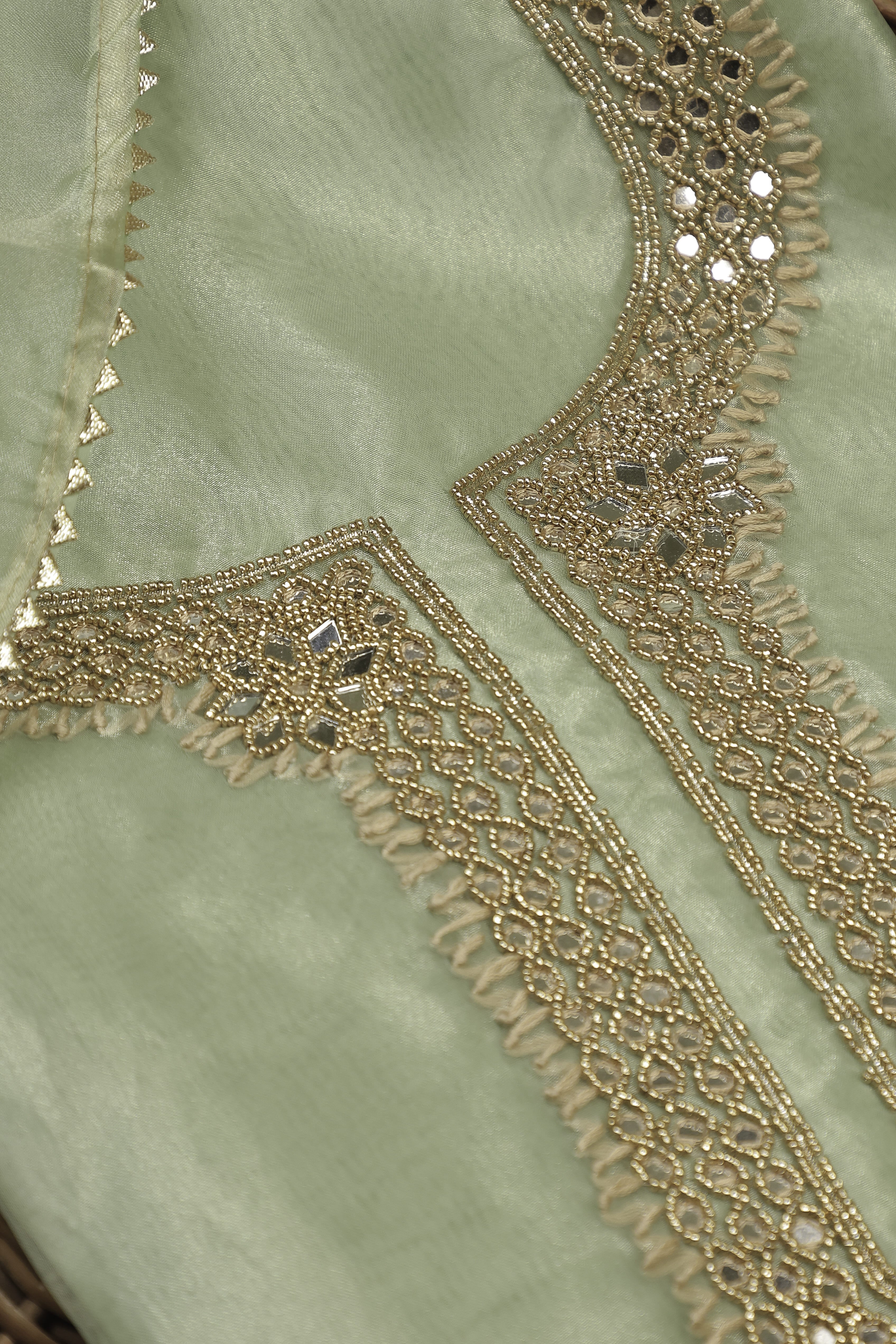 Pista Green Unstitch Suit with Exquisite Mirror Work