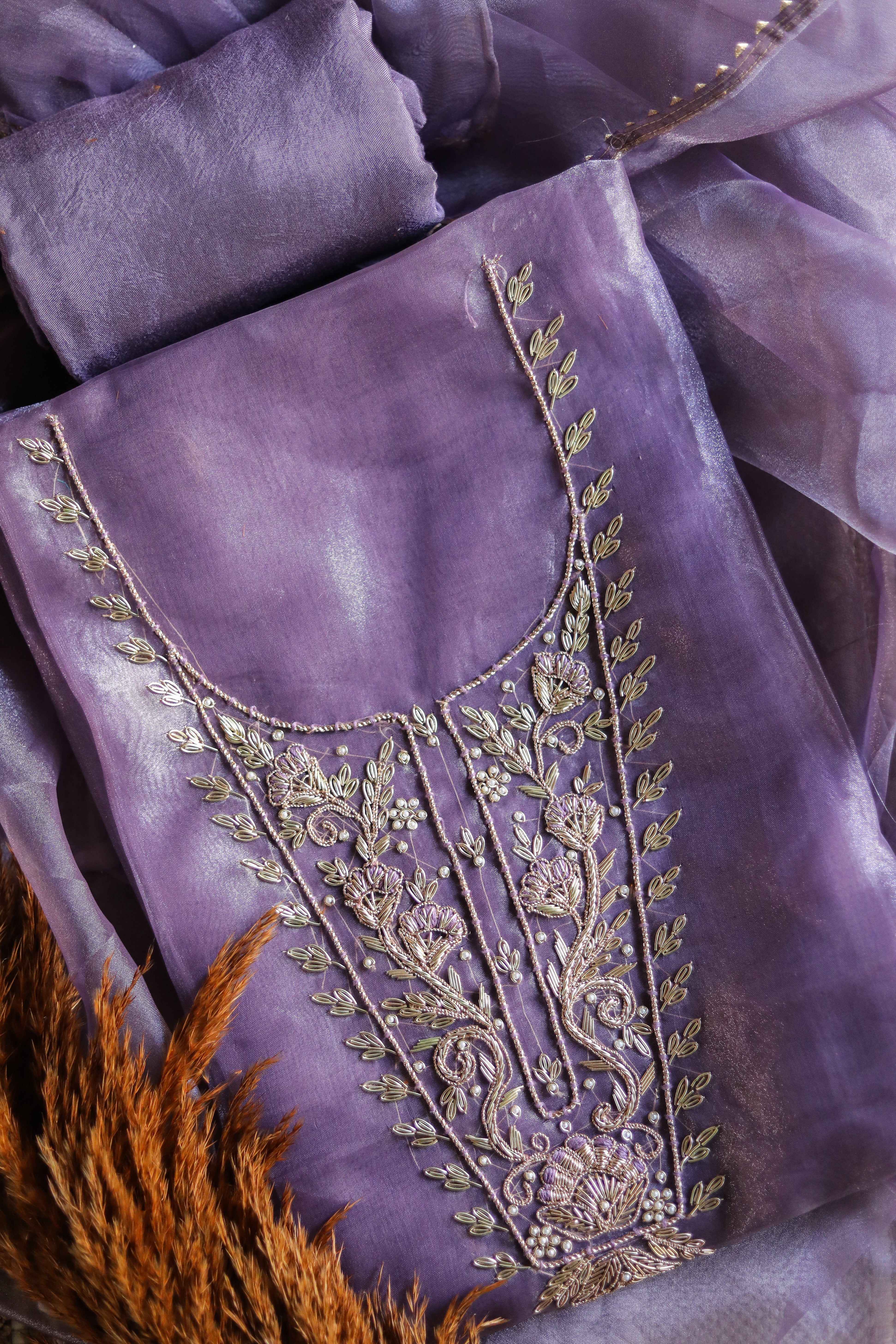 Lavender Unstitch Suit with Handcrafted Heavy Zardozi Work