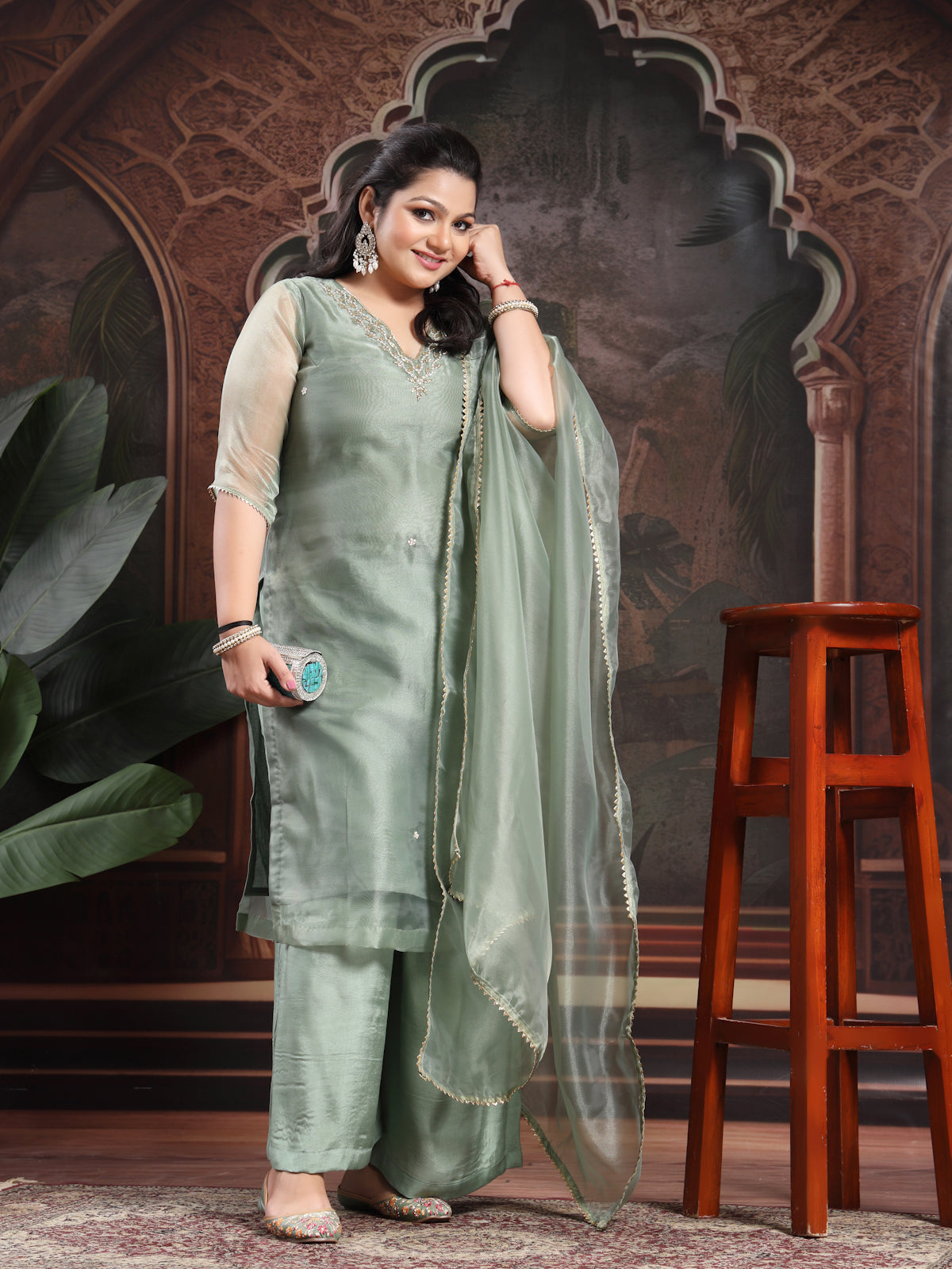 Soft Sage Green Unstitched Suit with Handcrafted Zardozi and Pearl Work