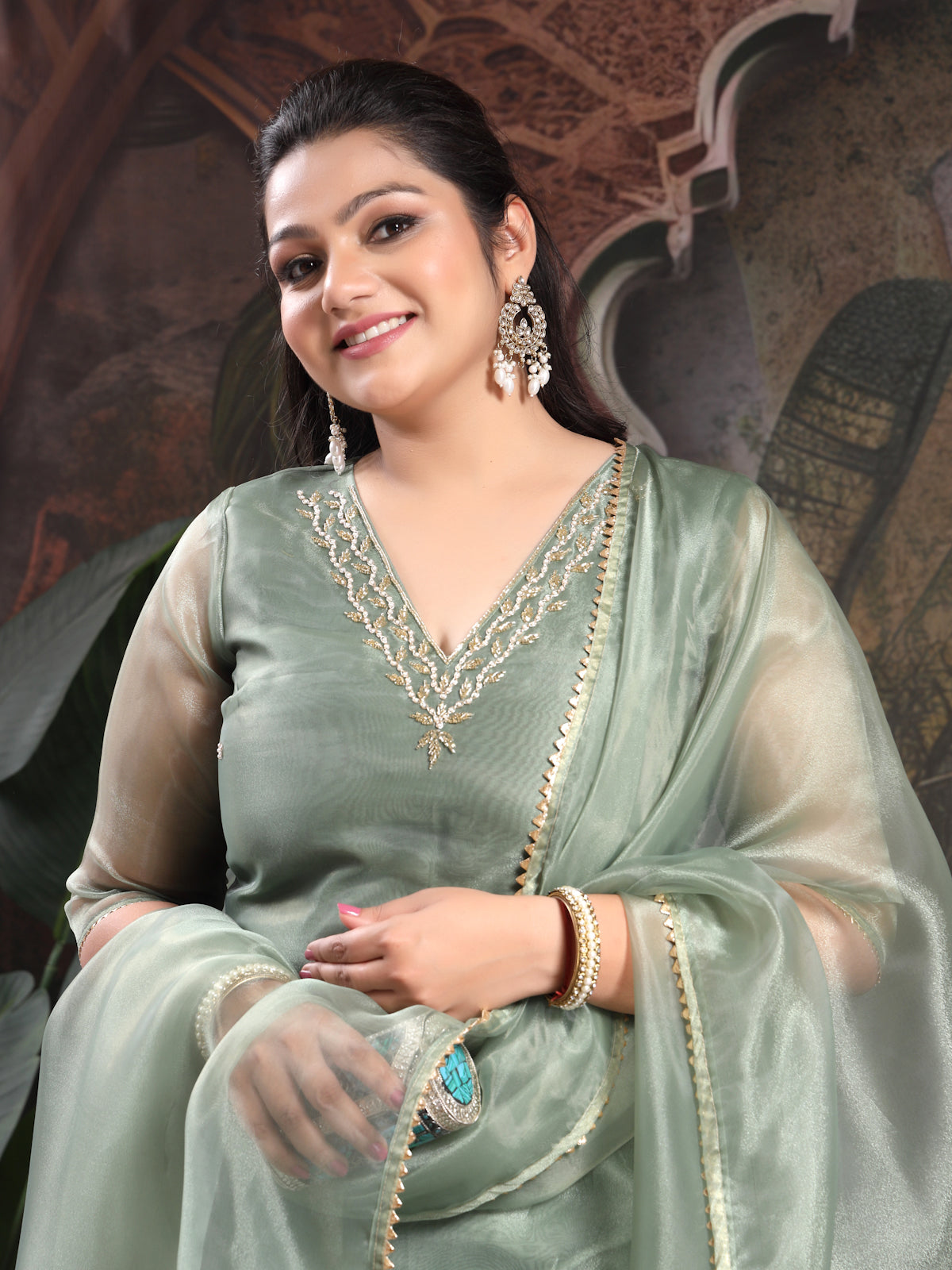 Soft Sage Green Unstitched Suit with Handcrafted Zardozi and Pearl Work