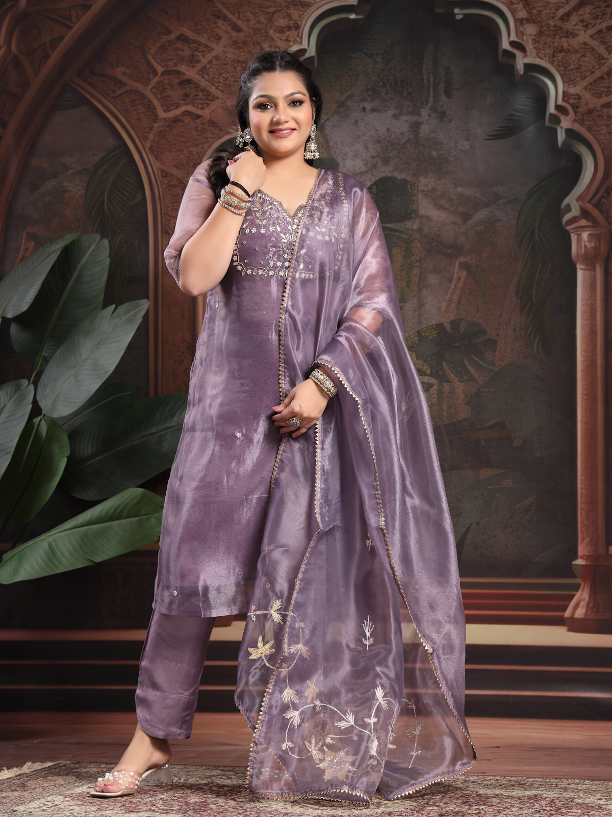 Orchid Mist Unstitch Suit with Handcrafted Heavy Gota Patti and Pearl Work