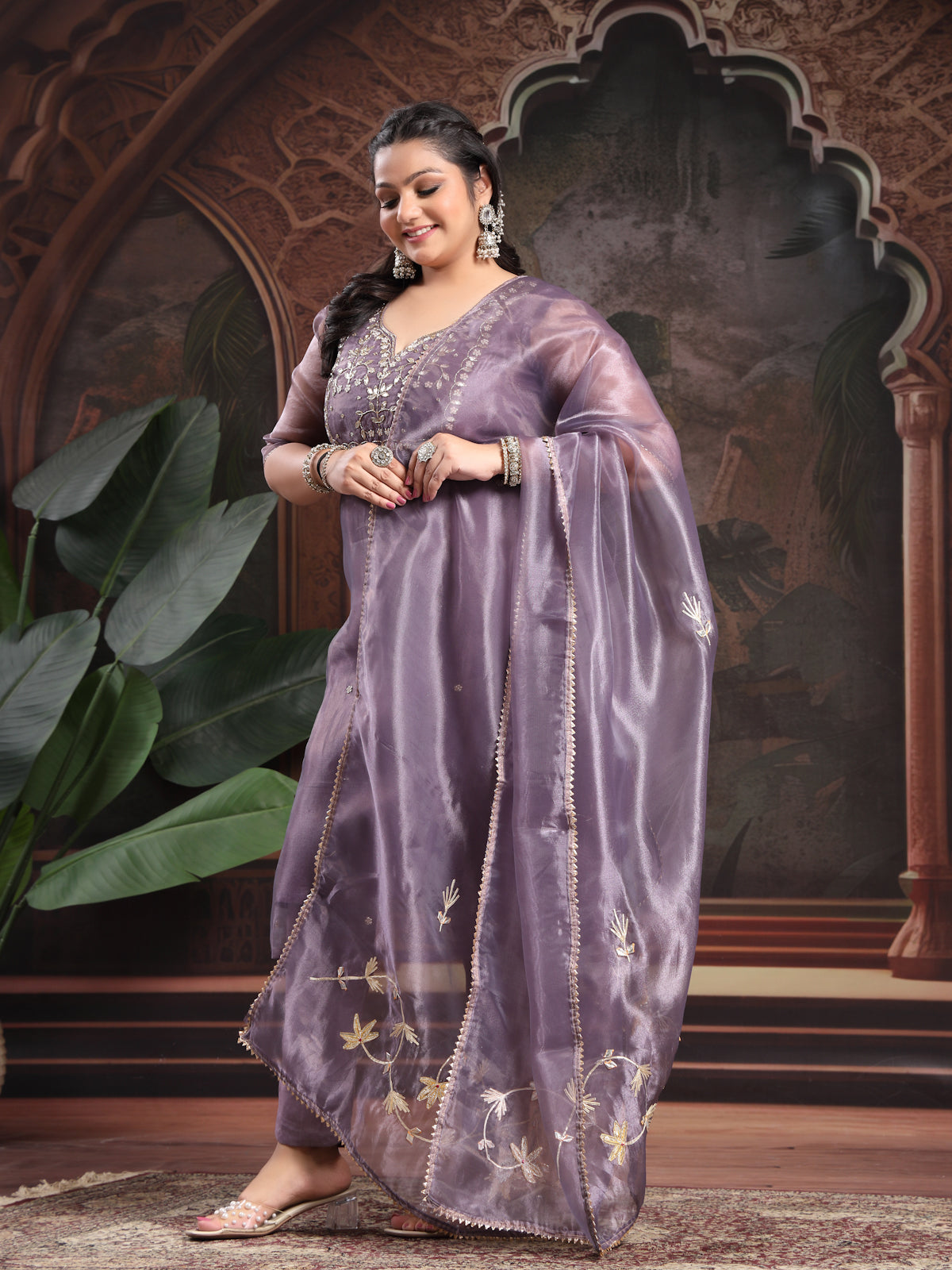 Orchid Mist Unstitch Suit with Handcrafted Heavy Gota Patti and Pearl Work