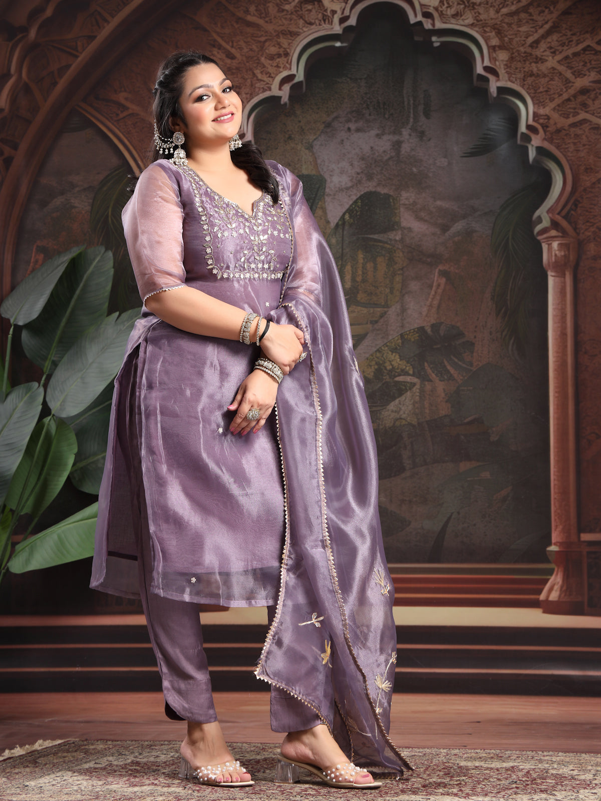 Orchid Mist Unstitch Suit with Handcrafted Heavy Gota Patti and Pearl Work