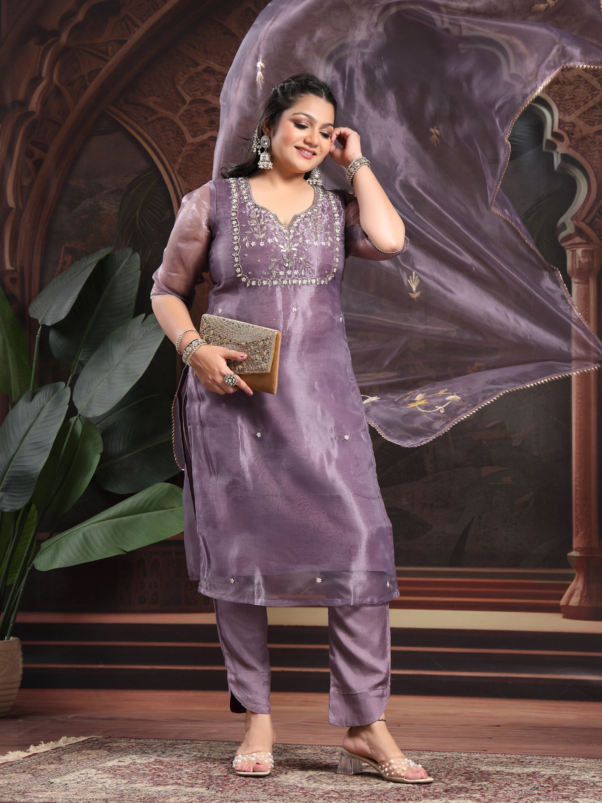 Orchid Mist Unstitch Suit with Handcrafted Heavy Gota Patti and Pearl Work