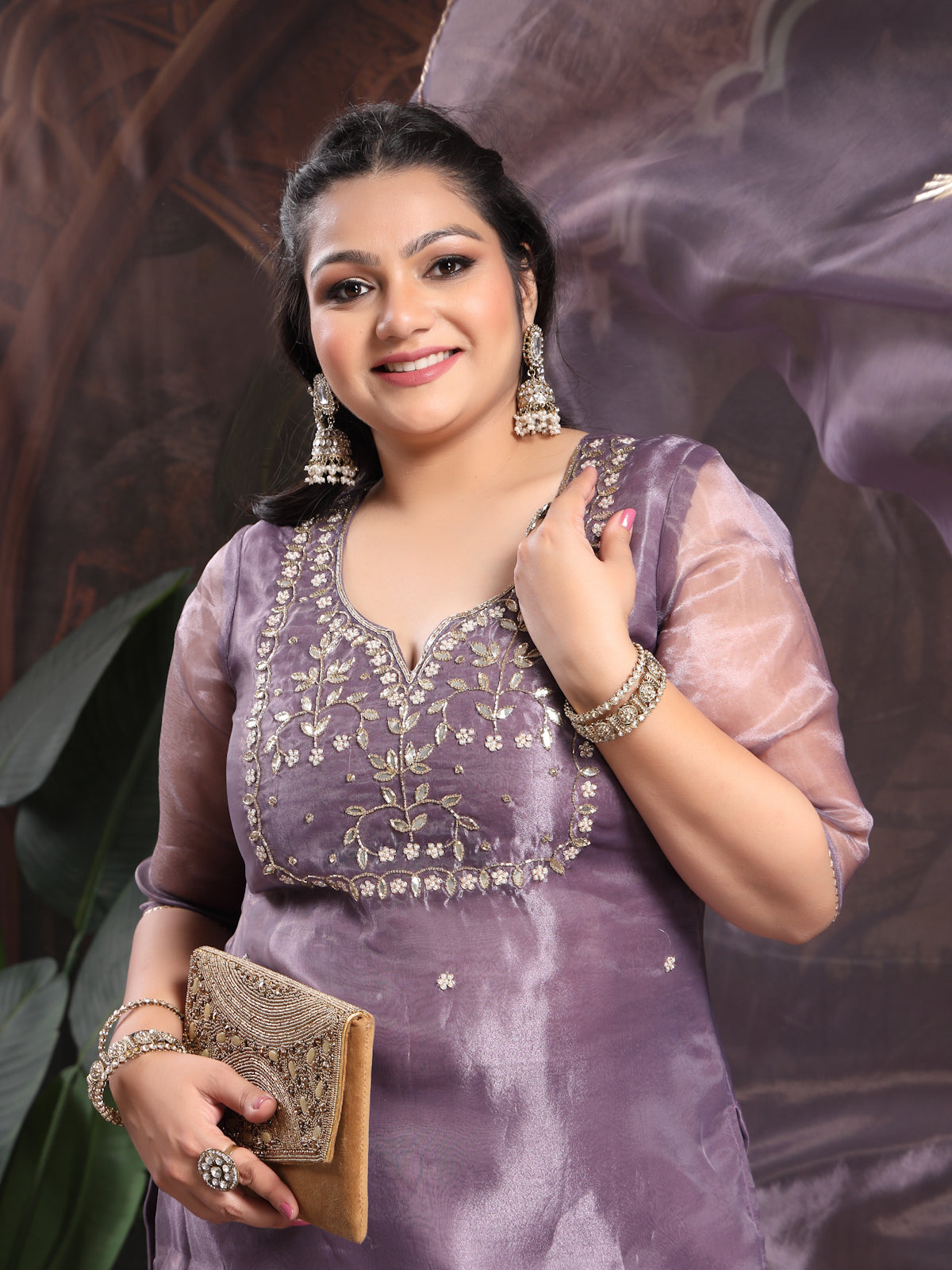 Orchid Mist Unstitch Suit with Handcrafted Heavy Gota Patti and Pearl Work