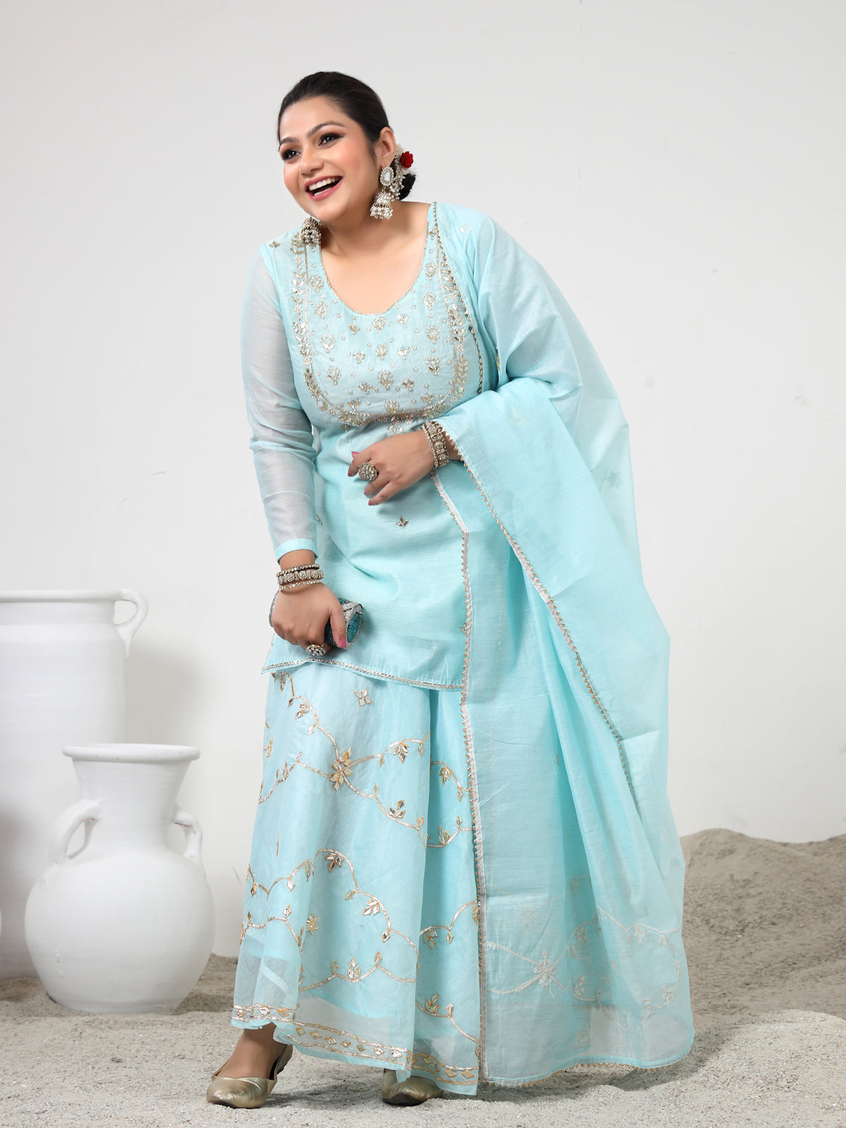 Serene Sky Semi-Stitched Lehenga Set