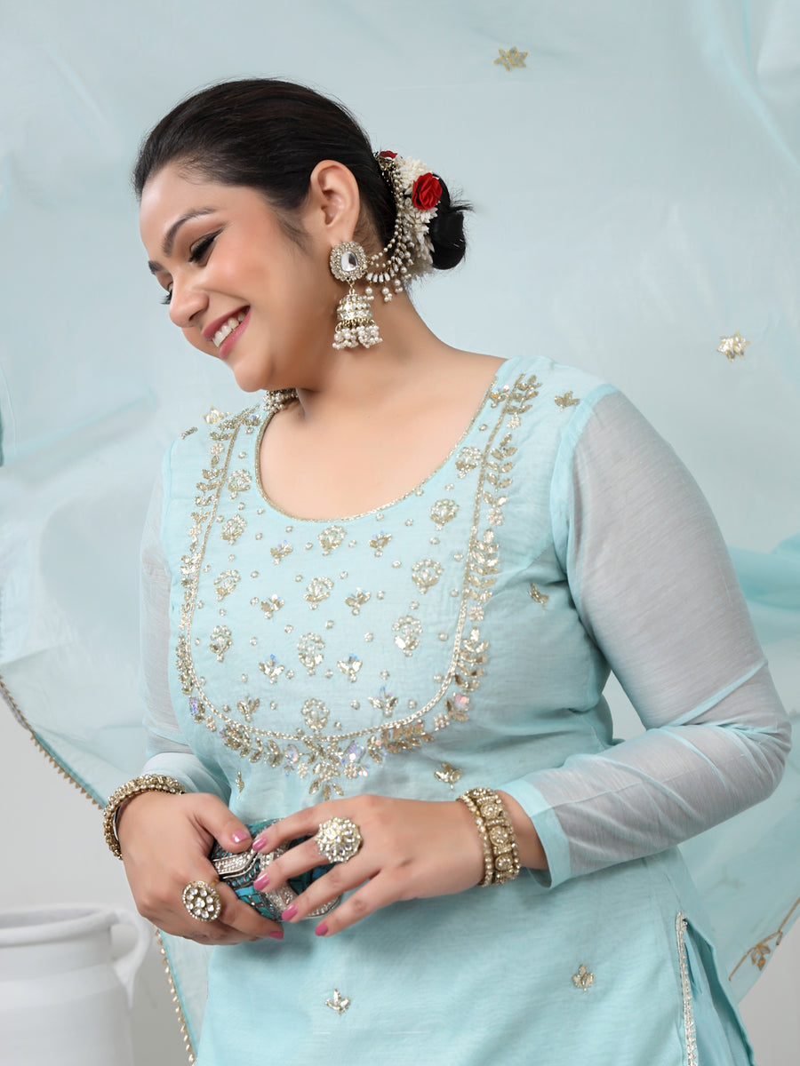 Serene Sky Semi-Stitched Lehenga Set