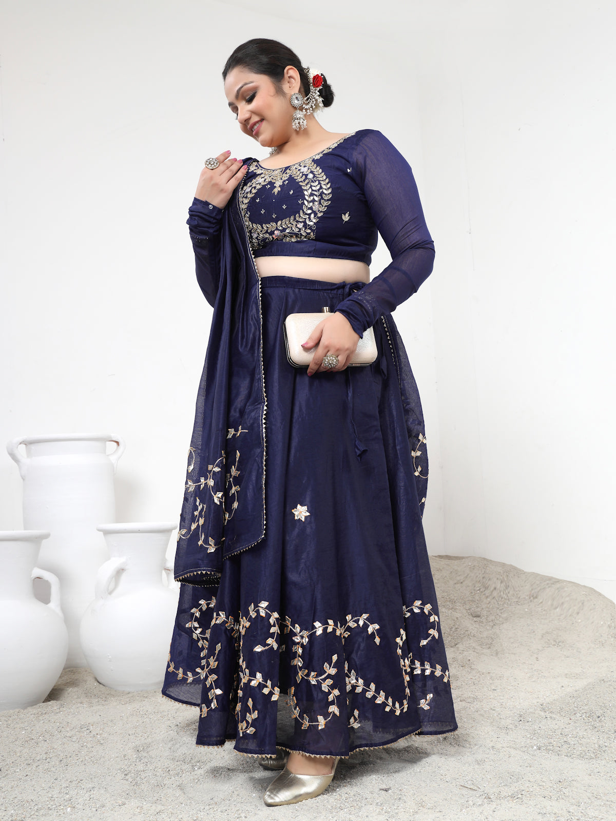 Royal Blue Semistitched Lehenga Set