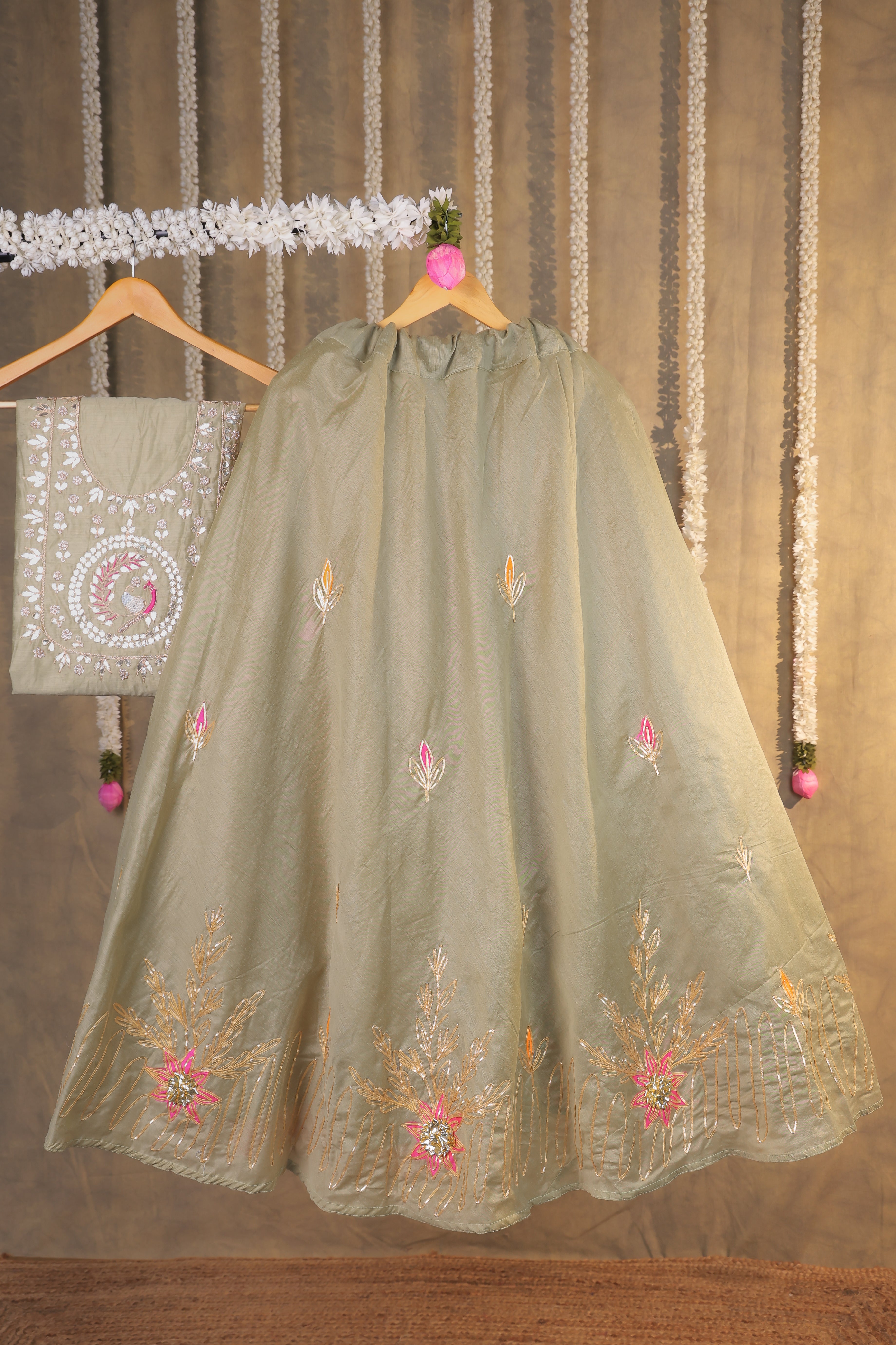 Pistachio Glow Semi-Stitched Lehenga Set